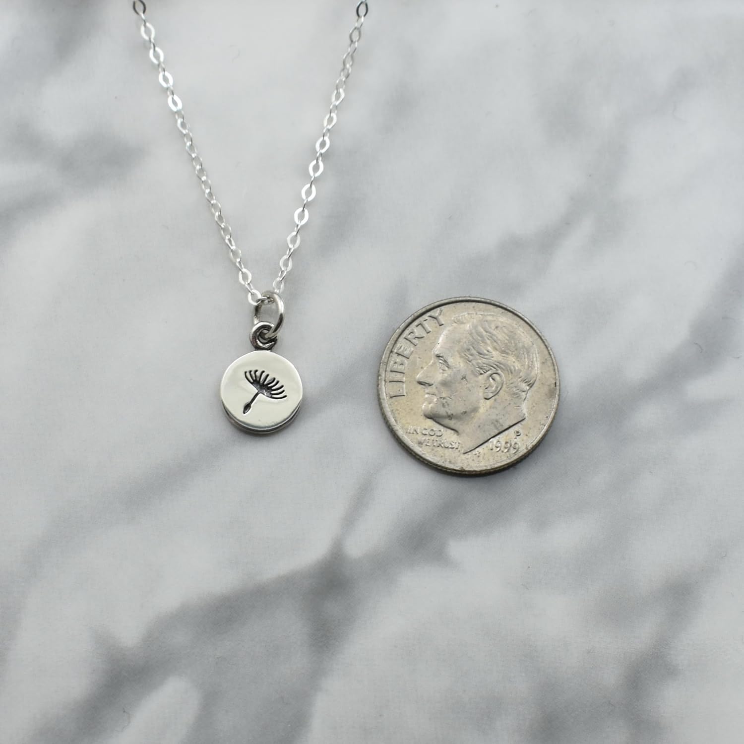 MOM & THREE DAUGHTERS Small Dandelion Charm in Sterling Silver on a Sterling Silver Cable Chain. I Wished for You Necklace. Dandelion Necklace. Little Girl's Gift
