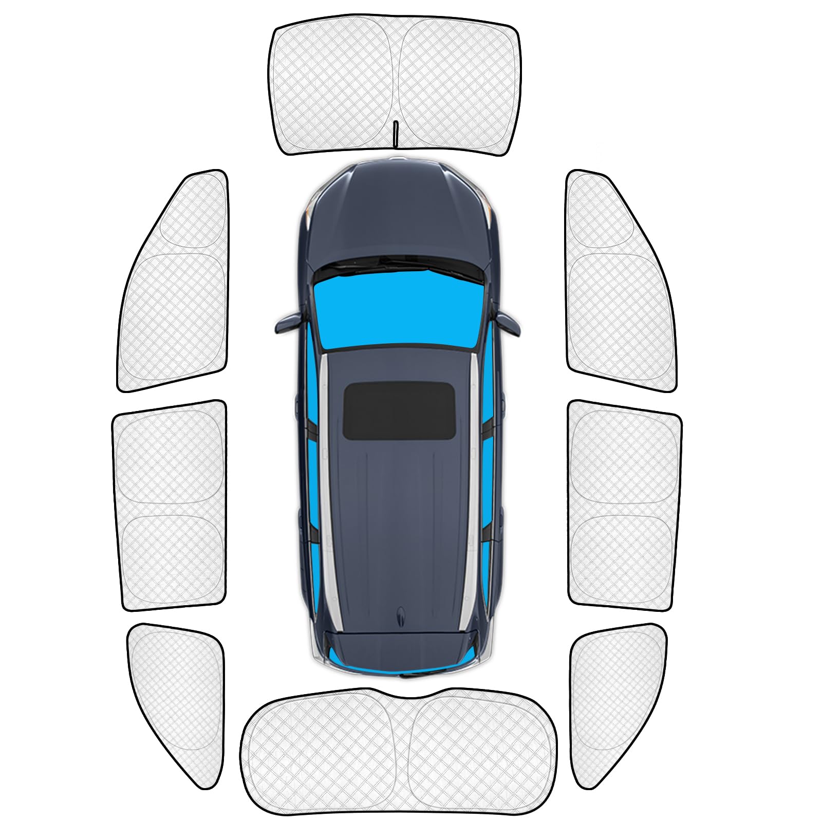 KMF 8pcs Thicken Sun Shades for Toyota Highlander 2014-2019 Accessories,Custom Full Car Window Covers Sunshade for Windshield Side Rear, UV Block and Blackout Privacy for Car Camping Outdoor