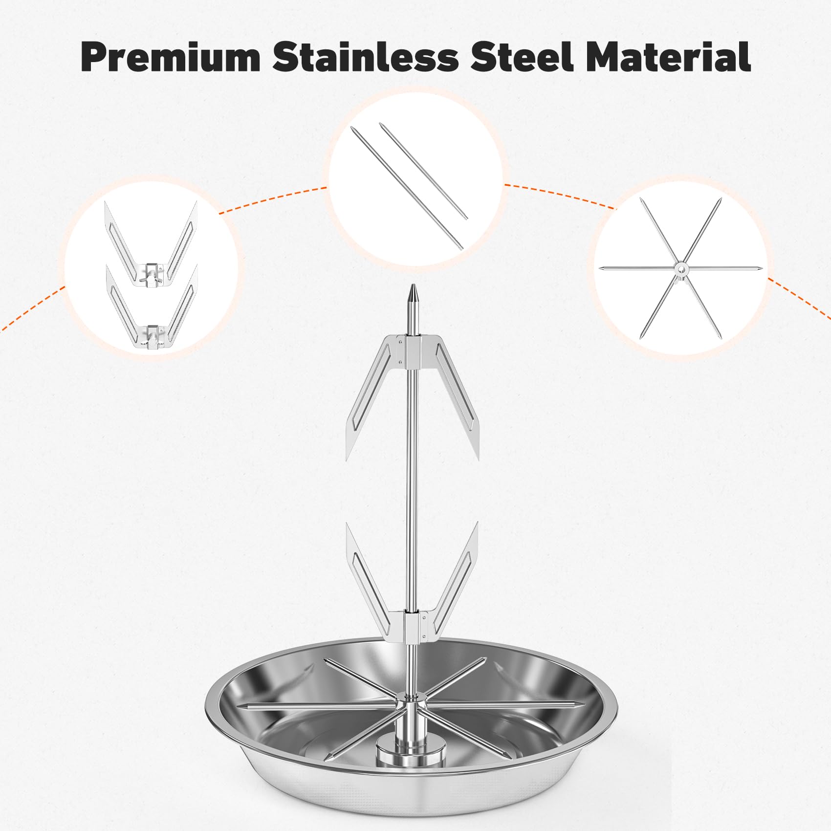 Onlyfire Spiedino Verticale Multifunzione per Barbecue, Spiedo per Carne in Acciaio Inossidabile con Forchette Rimovibili per Pollo e 2 Diverse Misure di Spiedi per Shawarma, Pollo Intero, Pesce