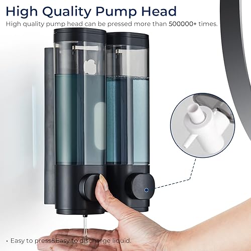 Miniatura 2 de pollock Dispensador de champú y acondicionador, dispensador de ducha de 2 cámaras, sin taladro, dispensador de champú para ducha, champú montado en