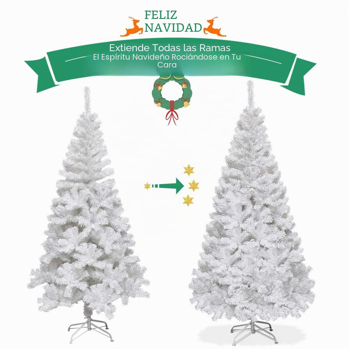 RELAX4LIFE Árbol de Navidad Artificial Blanco 150/180/210/240 cm, Arvore de Natal de PVC con Soporte de Metal, Árbol de Navidad Decorativo para Salón, Jardín, Tienda y Oficina (240 cm, 1138 Ramas)
