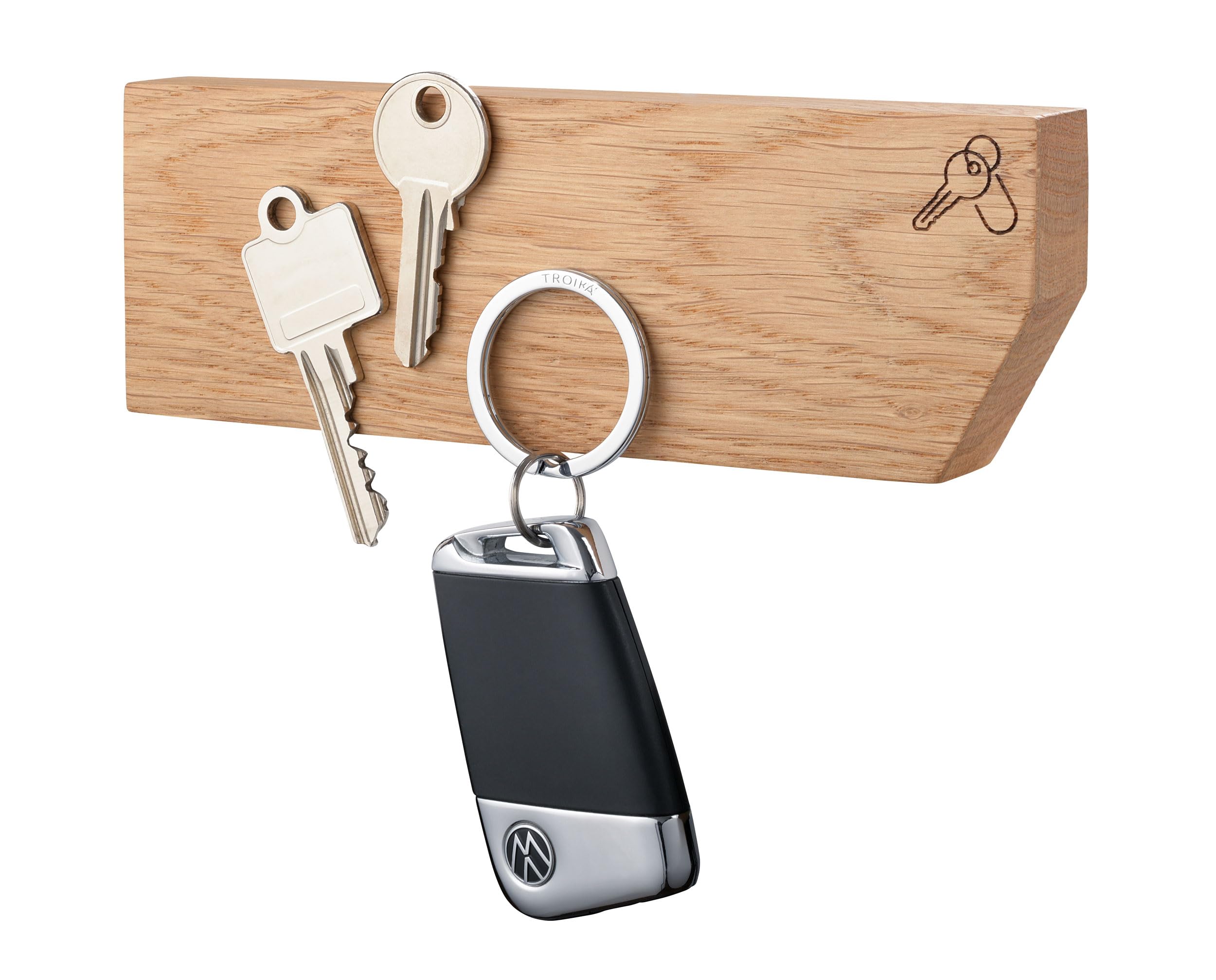 TROIKA Tablero de llaves con fuerte efecto magnético – Tablero de madera – Los imanes sostienen hasta 3 llaveros – Incluye cinta adhesiva de doble cara para fijación – madera de roble – marrón