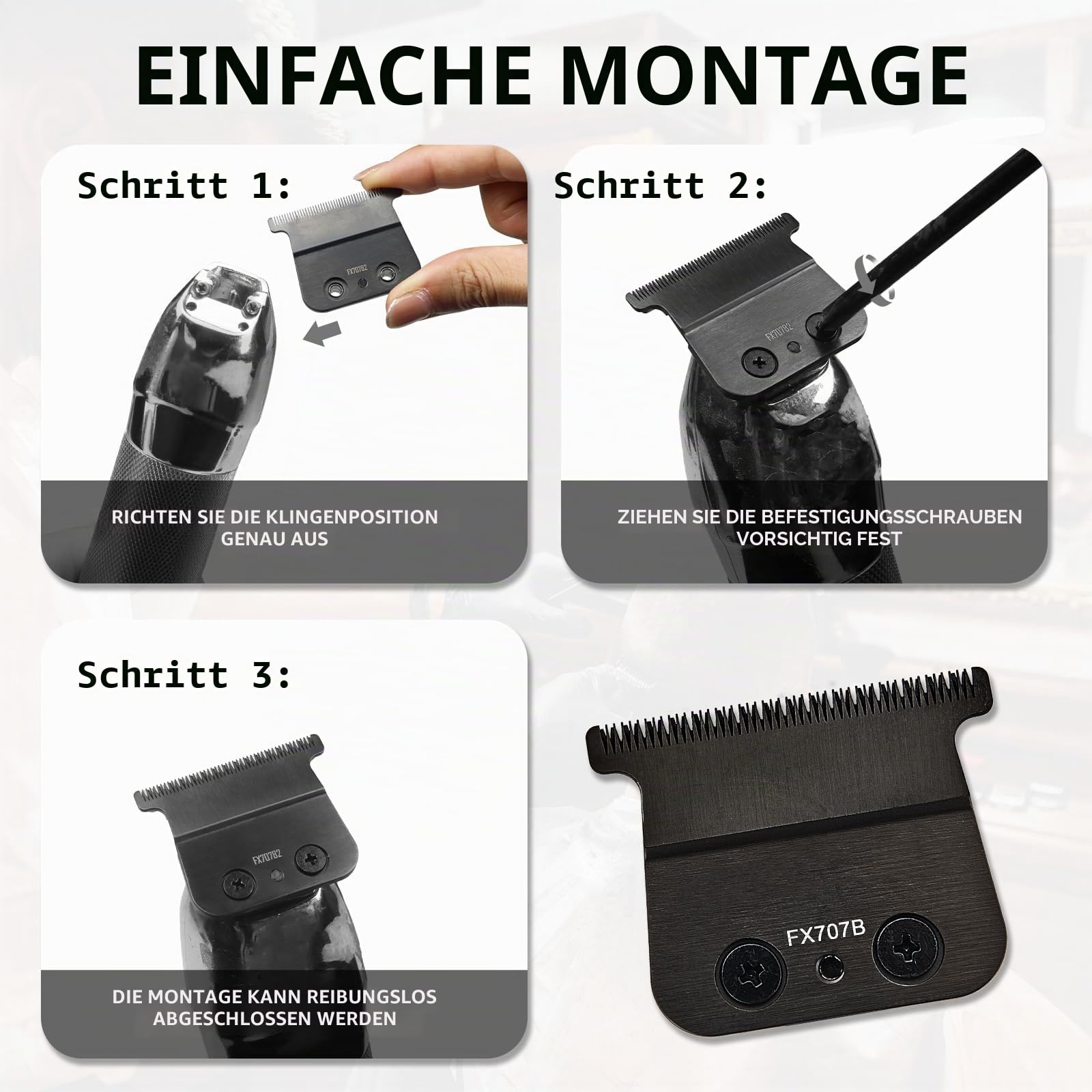 Ersatzklingen FX707B DLC kompatibel mit BaByl**sPRO FX787 und FX726 - Klingen für Barberology Trimmer (Schwarz, 1 Packung)