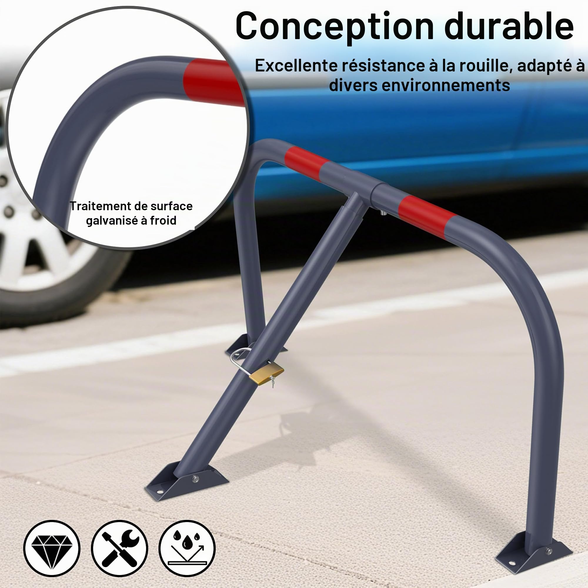 NAIZY Barrières de parking pliables 78 x 44 cm avec serrure et bandes réfléchissantes - En métal - Pour garage et place de stationnement