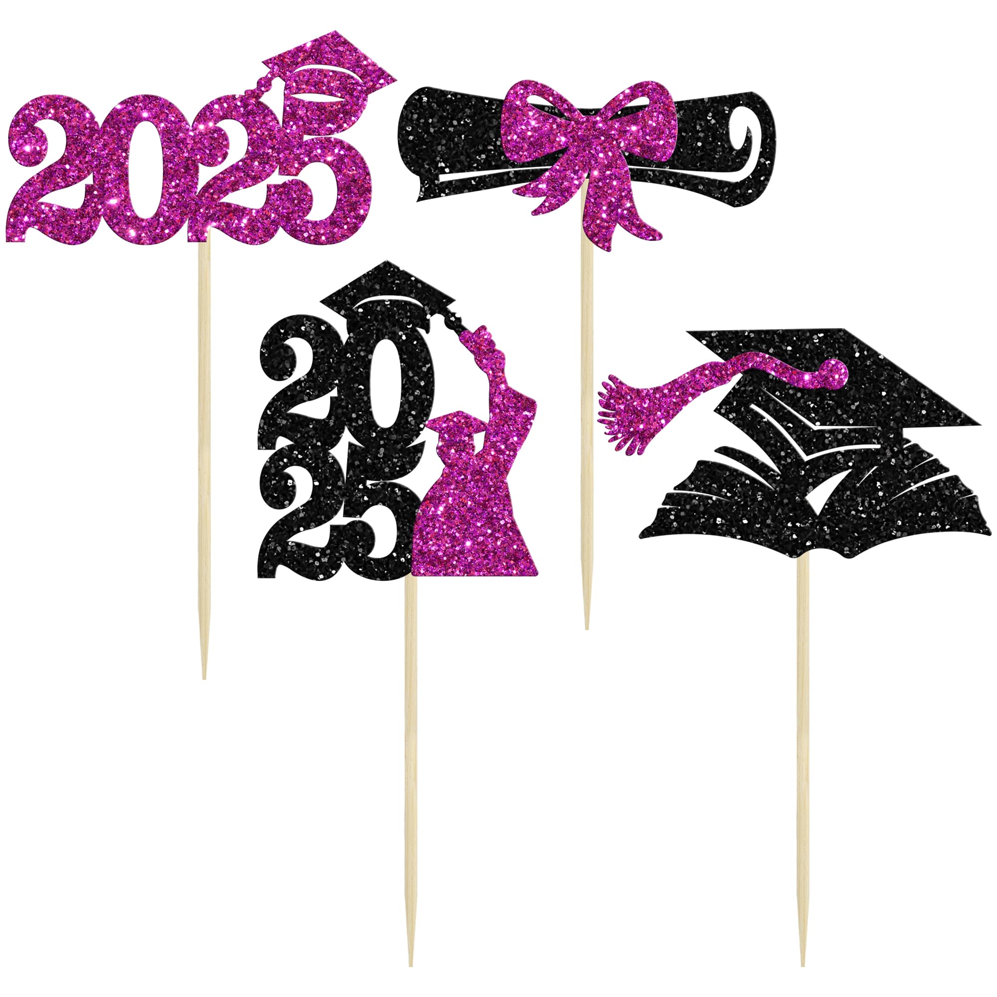 Gyufise 36Pcs 2026 Graduation Theme Cupcake Toppers Glitter 2026 Graduation Cap Diploma Cupcake Picks Congrats Grad 2026 Cake Decorations for 2026 Graduation Theme Party Decorations Supplies Purple - Image 3