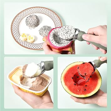 Ice Cream Scoop with Comfortable Grip Handle, Heavy Duty Stainless Steel, Perfect Shape Scoops, Premium Metal Kitchen Tool for Cookie Dough, Gelato, Sorbet, Melon,Green