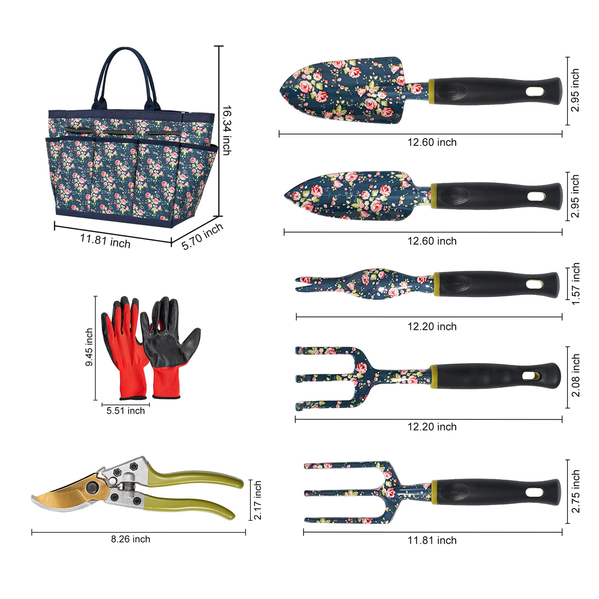 Juego de herramientas de jardín, 25 herramientas de jardín florales resistentes, kit de jardinería de aluminio a prueba de óxido con pala de jardín, pala, podadora, guantes, regalo ideal de