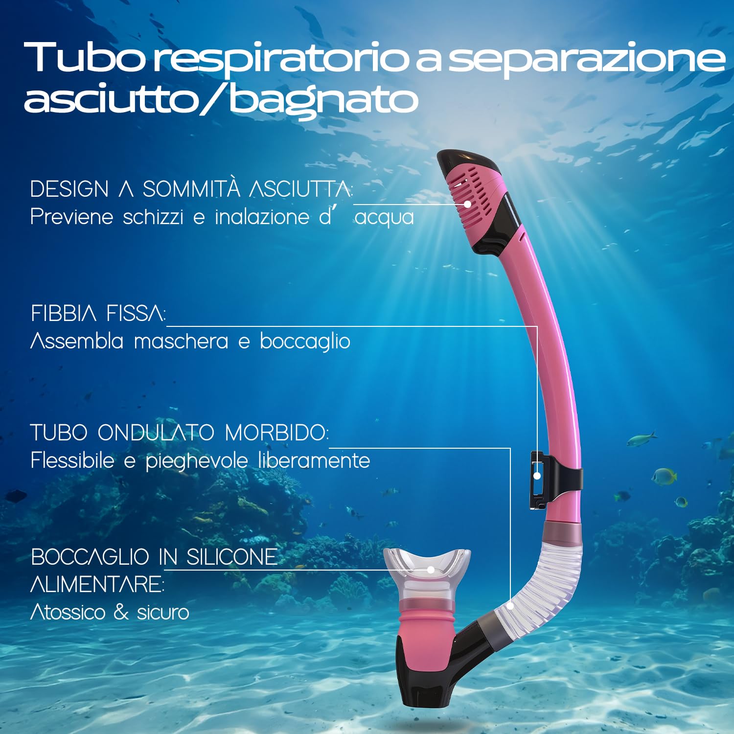 Set Snorkel Adultos – Máscara Cristal Templado, Tubo Seco con Válvula de Purga, Antivaho, Sellado Antifugas 12+