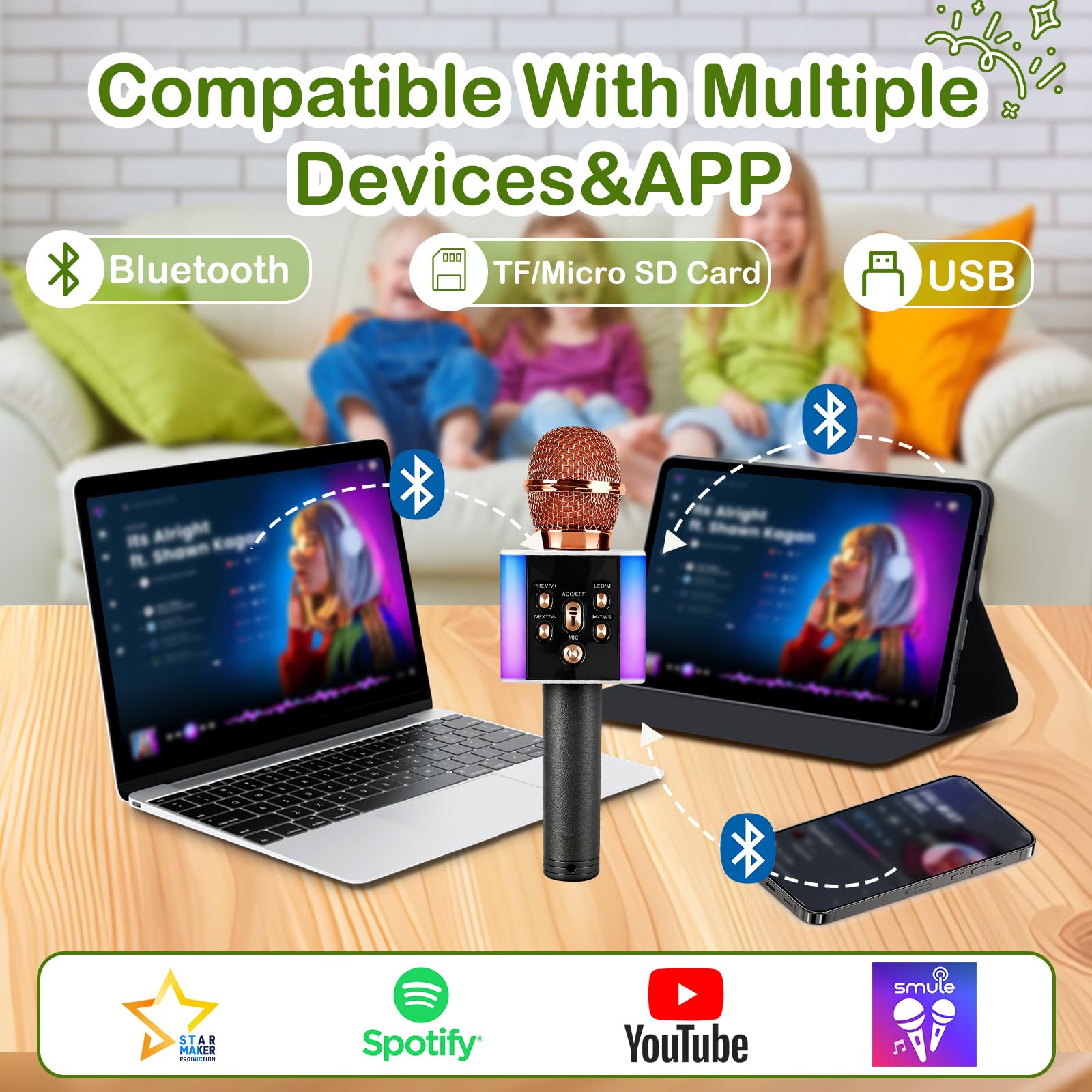 Huedbeads Wireless Bluetooth Microphone with 7-Color LED Lights - Image 4