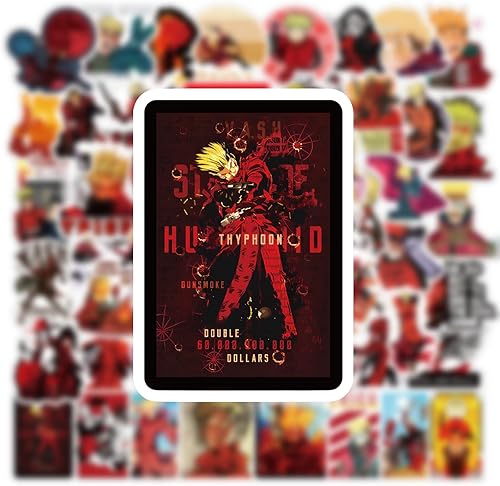 Miniatura 9 de Paquete de 62 calcomanías de anime Trigun, calcomanías de vinilo estético de dibujos animados impermeables para botella de agua, laptop, teléfono,