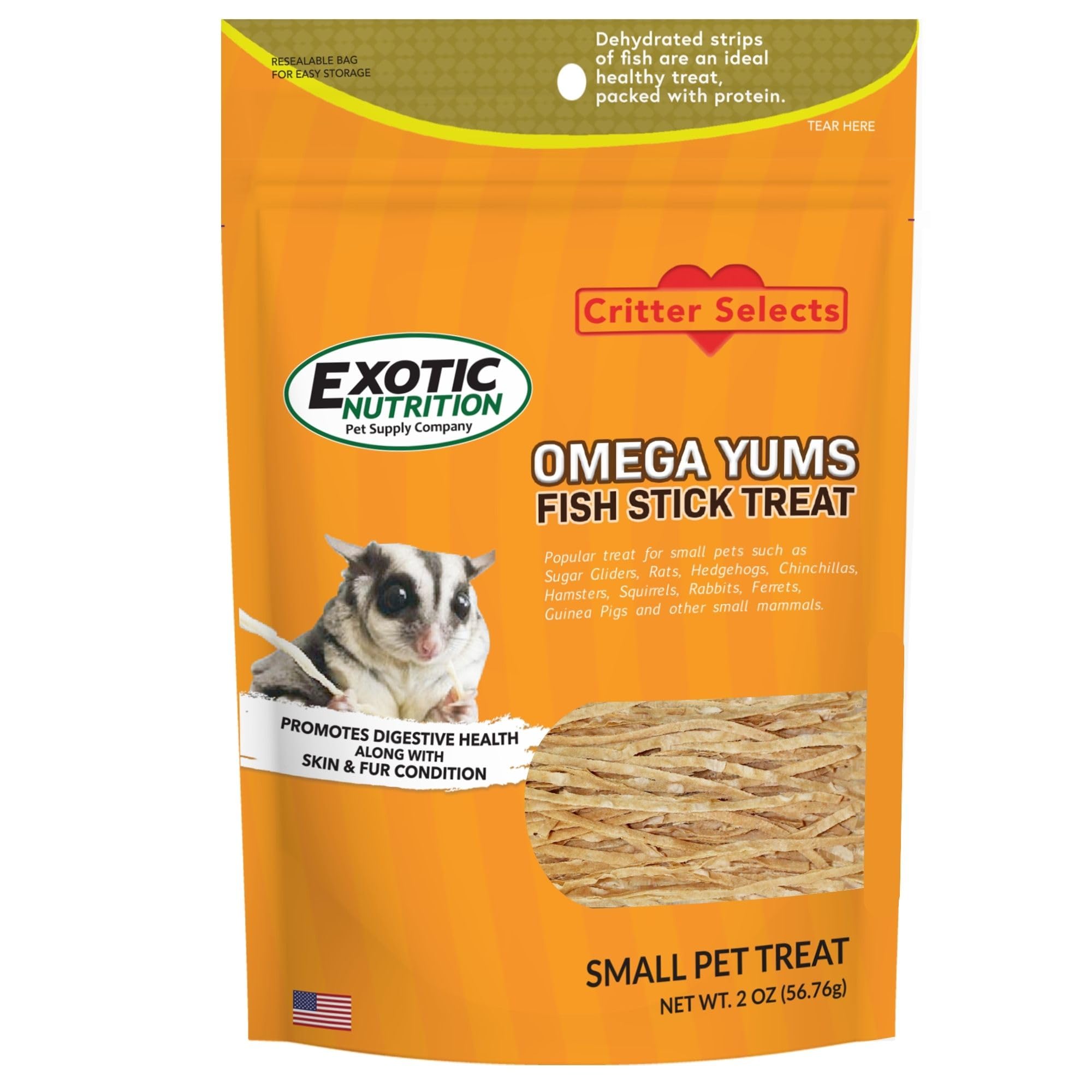 Omega YUMS Fish Stick Treat for Sugar Gliders | All Natural & Made with Real Fish 2 oz