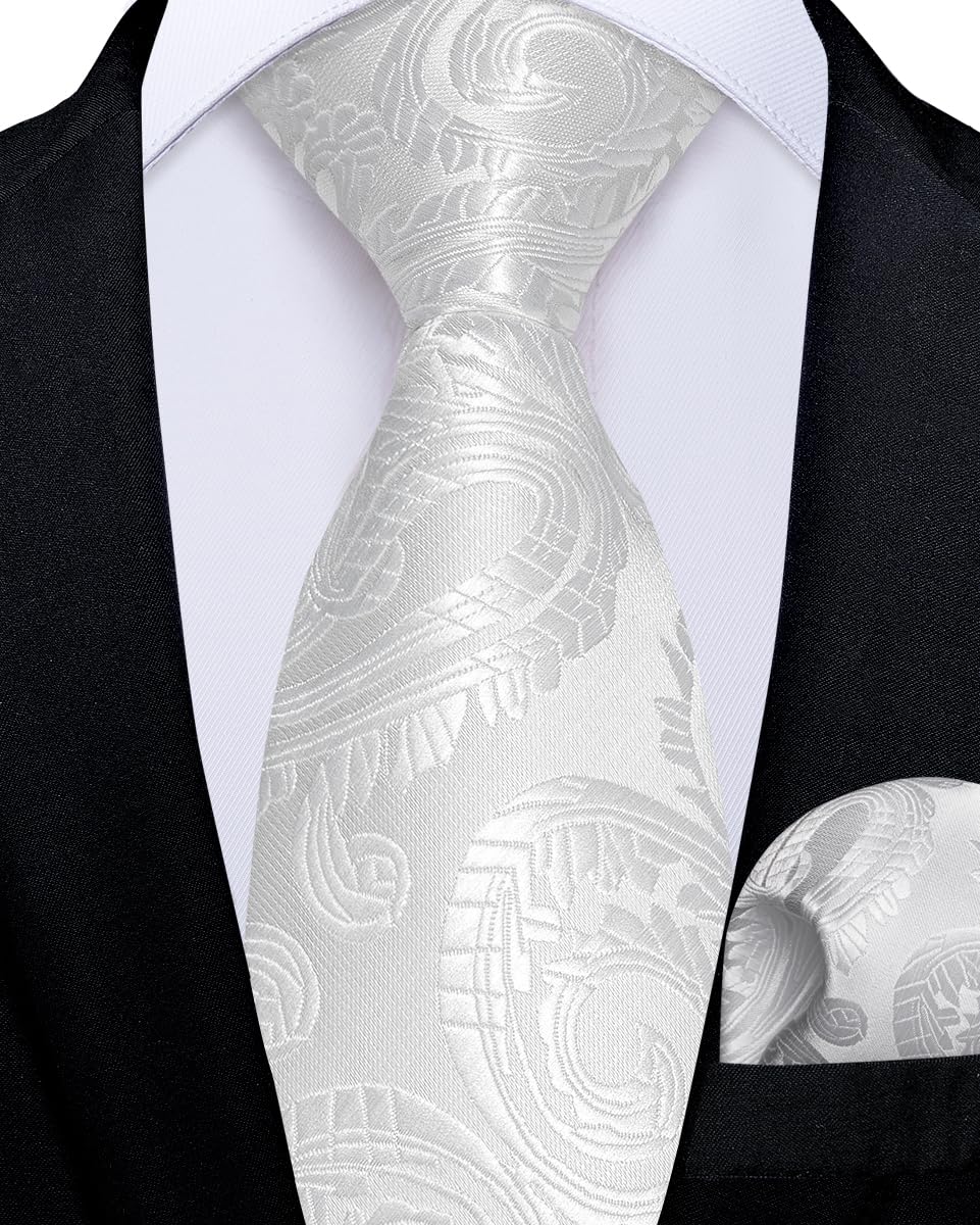 DiBanGu Boys Adjustable Tie and Pocket Square Pre-tied Zipper Necktie for Kids Wedding Party Graduation School Uniforms, White