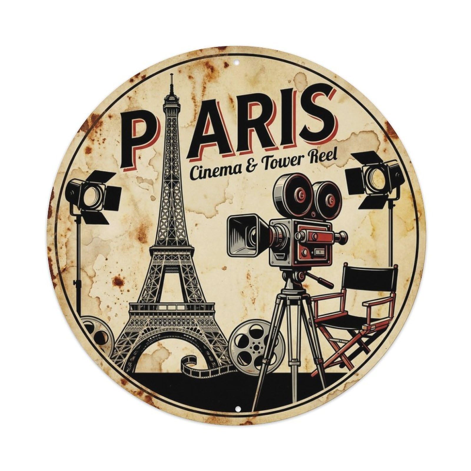 Olhnbad Style Cinema Tower Reel Paris Heritage City Travel Vintage Metal Tin Sign