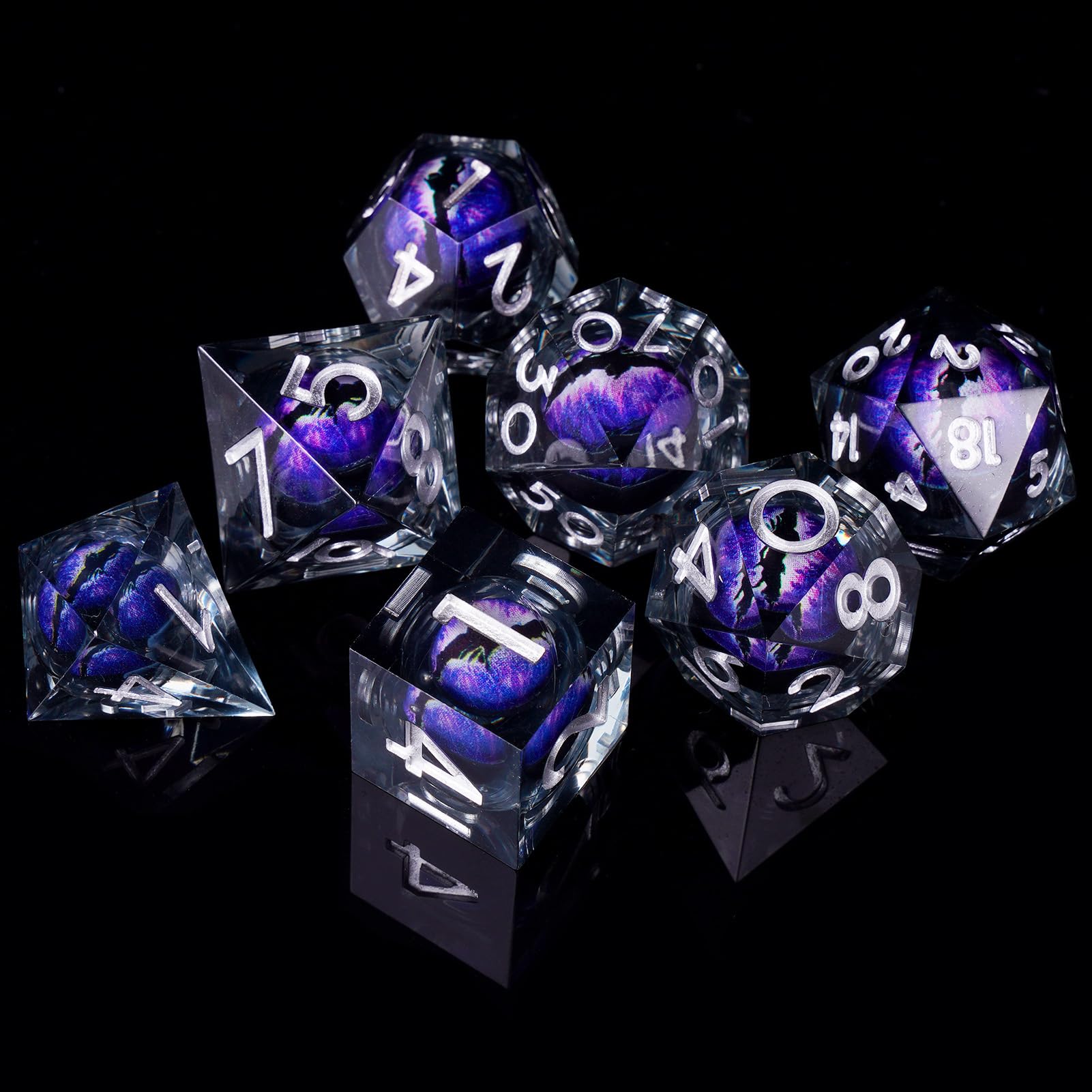 ORUZA 7 PCS Dragon Eye DND Dice Liquid Core D&D Dice Resin Sharp Edge Polyhedral D&D Dice Set for Dungeons and Dragons Role Playing Die D20 D12 D10 D8 D6 D4 D% - Image 3