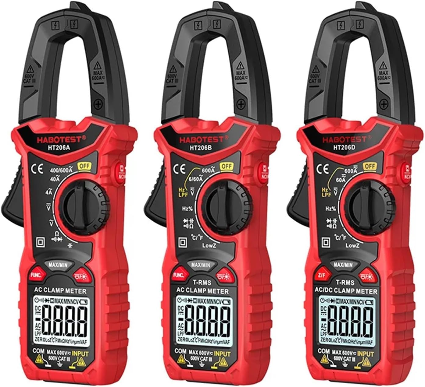 HT206 Digital Clamp Meter NCV 6000 Counts DC AC True RMS High Precision Multimeter Automatic Current Voltage Temperature Tester(HT206A AC Basic)