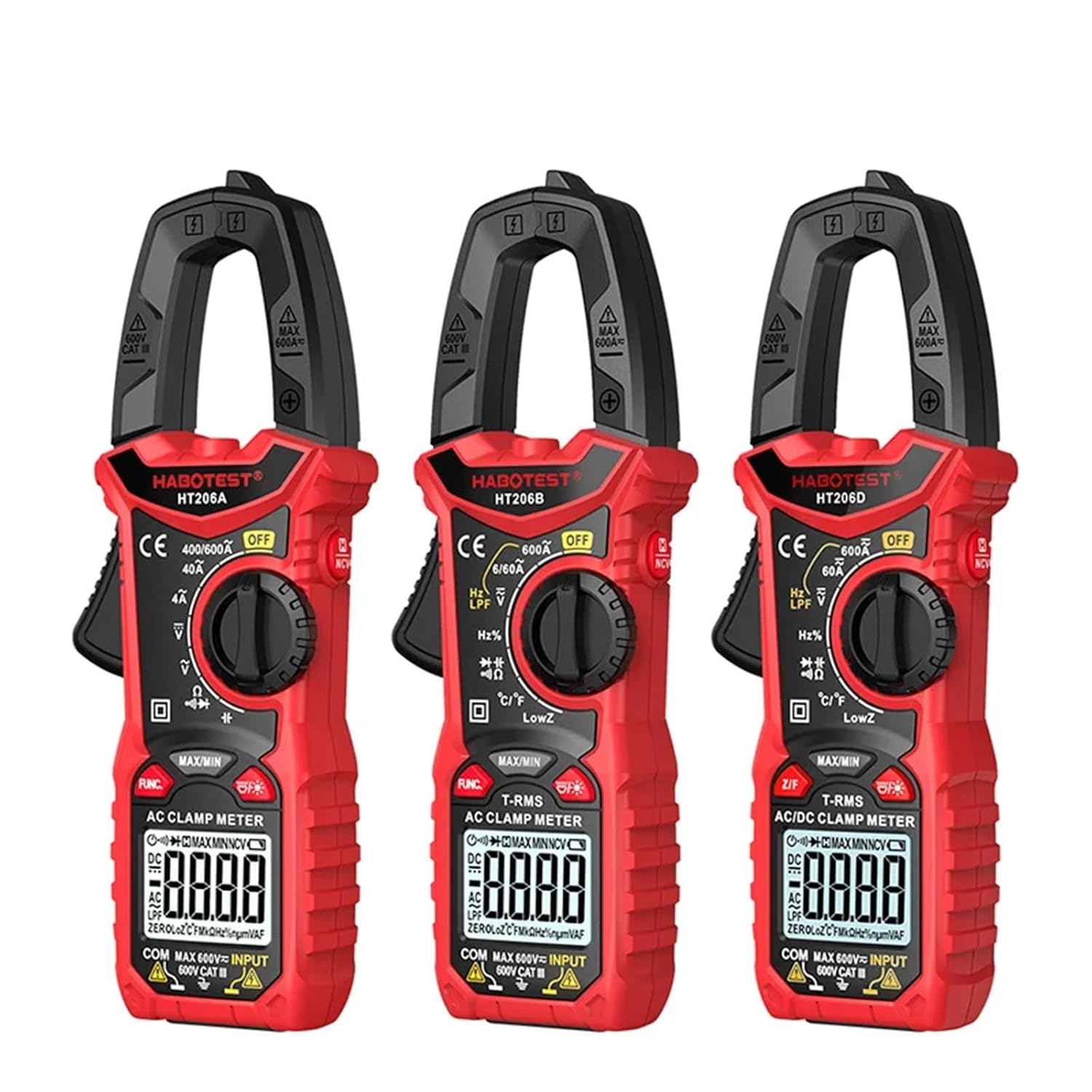 HT206 Digital Clamp Meter NCV 6000 Counts AC True RMS High Precision Multimeter Automatic Current Voltage Temperature Tester(HT206A AC Basic)