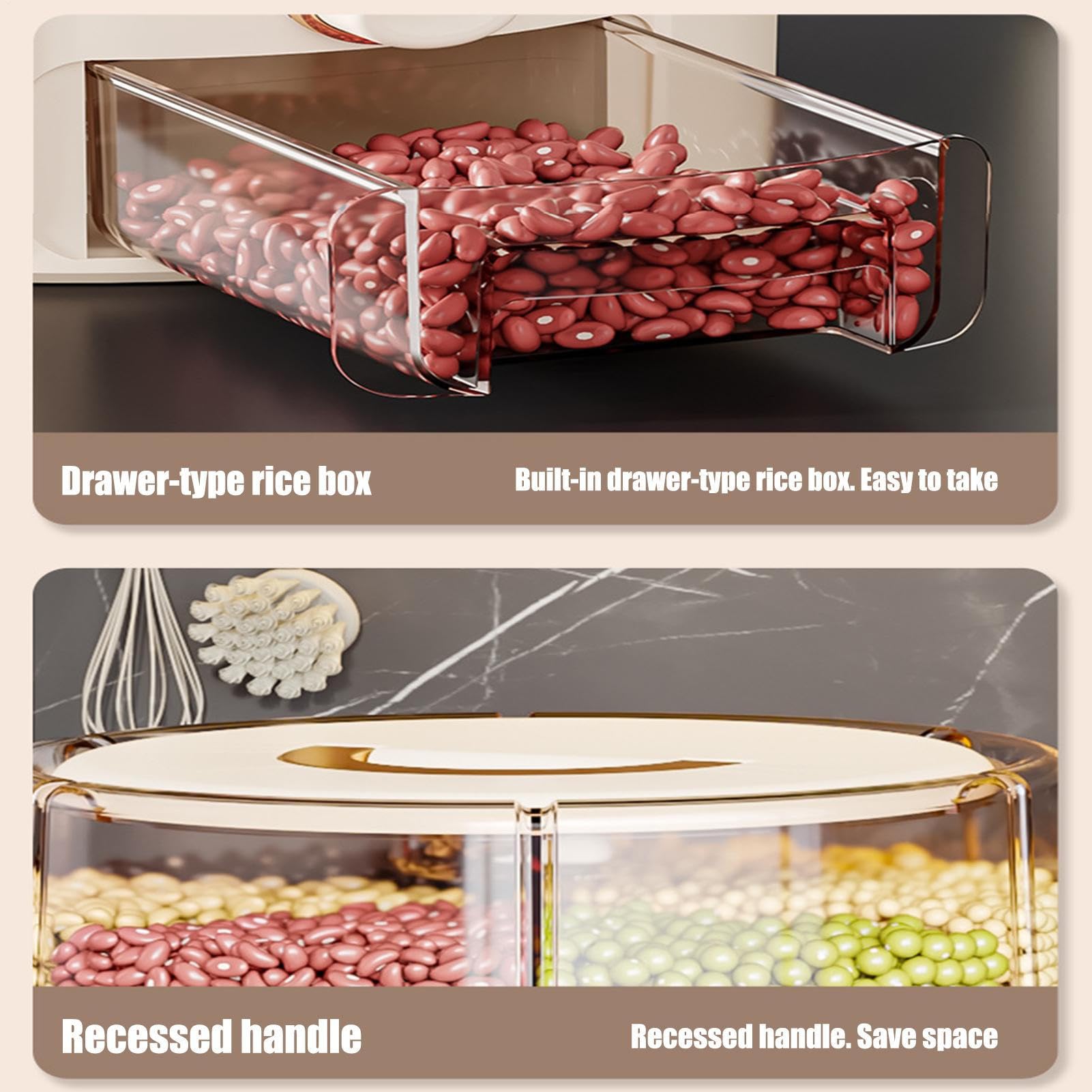 Genérico Recipiente para Arroz - Cubo Giratorio Para Arroz - Barril Sellado Anti Insectos Anti Humedad Alimentario Con Divisores Para Granos Legumbres Cereales Snacks Mascotas Uso En Cocina