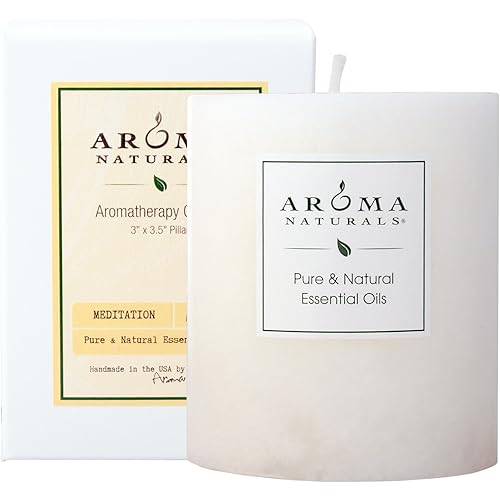 Aroma Naturals Patchouli and Frankincense Essential Oil White Scented Pillar Candle, Meditation, 3 inch x 3.5 inch