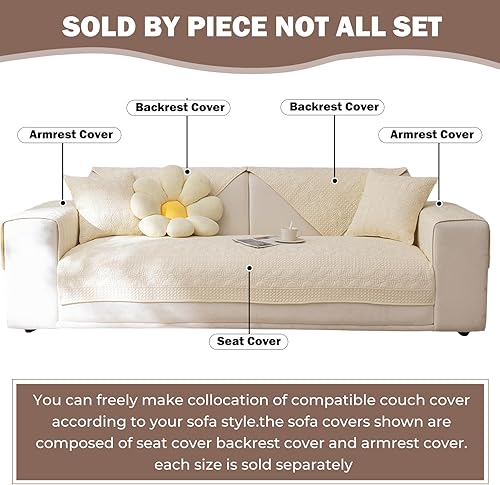 Miniatura 2 de Funda de Sofá Estilo Granja Color Sólido Neutro Funda de Sofá de Algodón Suave Acolchado Fundas para Sofá Seccional Antideslizante Lavable Forro de