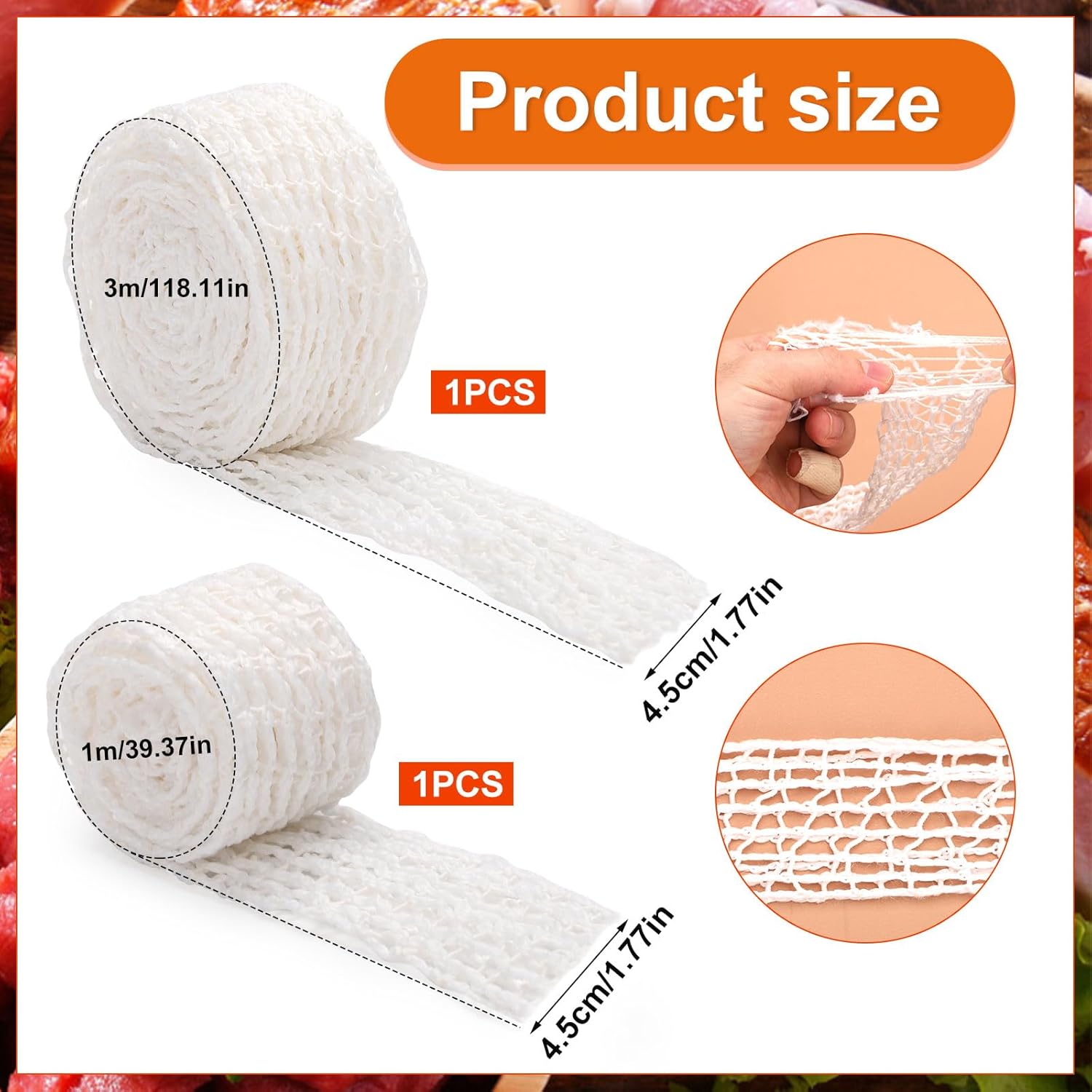 2pcs Meat Netting Rolls 1m & 3m, 18 Hole Elastic Ham Netting Smoked Meat Poultry Ham Sock Netting Beef Netting Precut Butcher Twine Netting for Making Delicious Meat Sausages