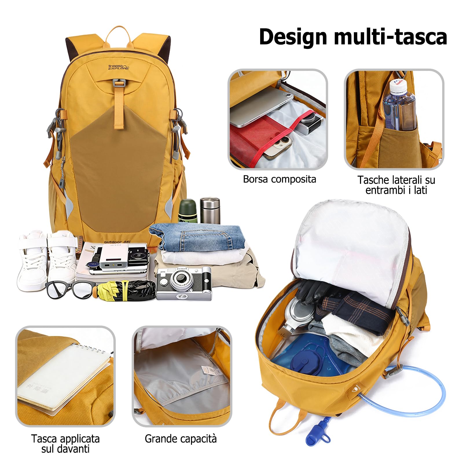 35L Zaino da Trekking Zaino Impermeabile Grande Zaini Leggero con Striscia Riflettente Hiking Nylon Backpack per Donna Uomo Campeggio Arrampicata Viaggio Sport Nero