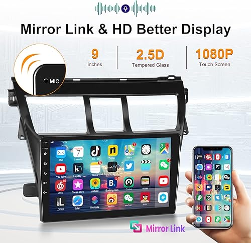 Miniatura 5 de [2G+32G] Radio de coche para Toyota Vios Yaris 2007-2012, 9 pulgadas Android 11 pantalla táctil estéreo, Carplay/Android Auto/Mirror