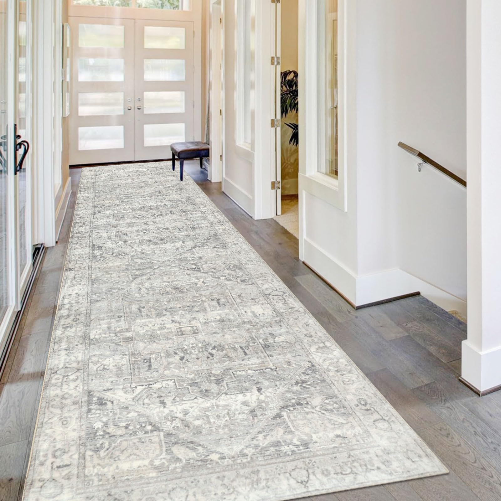 Tapis de couloir Homcomodar, style bohème et vintage, 80 x 300 cm, lavable, pour couloir, cuisine et entryway