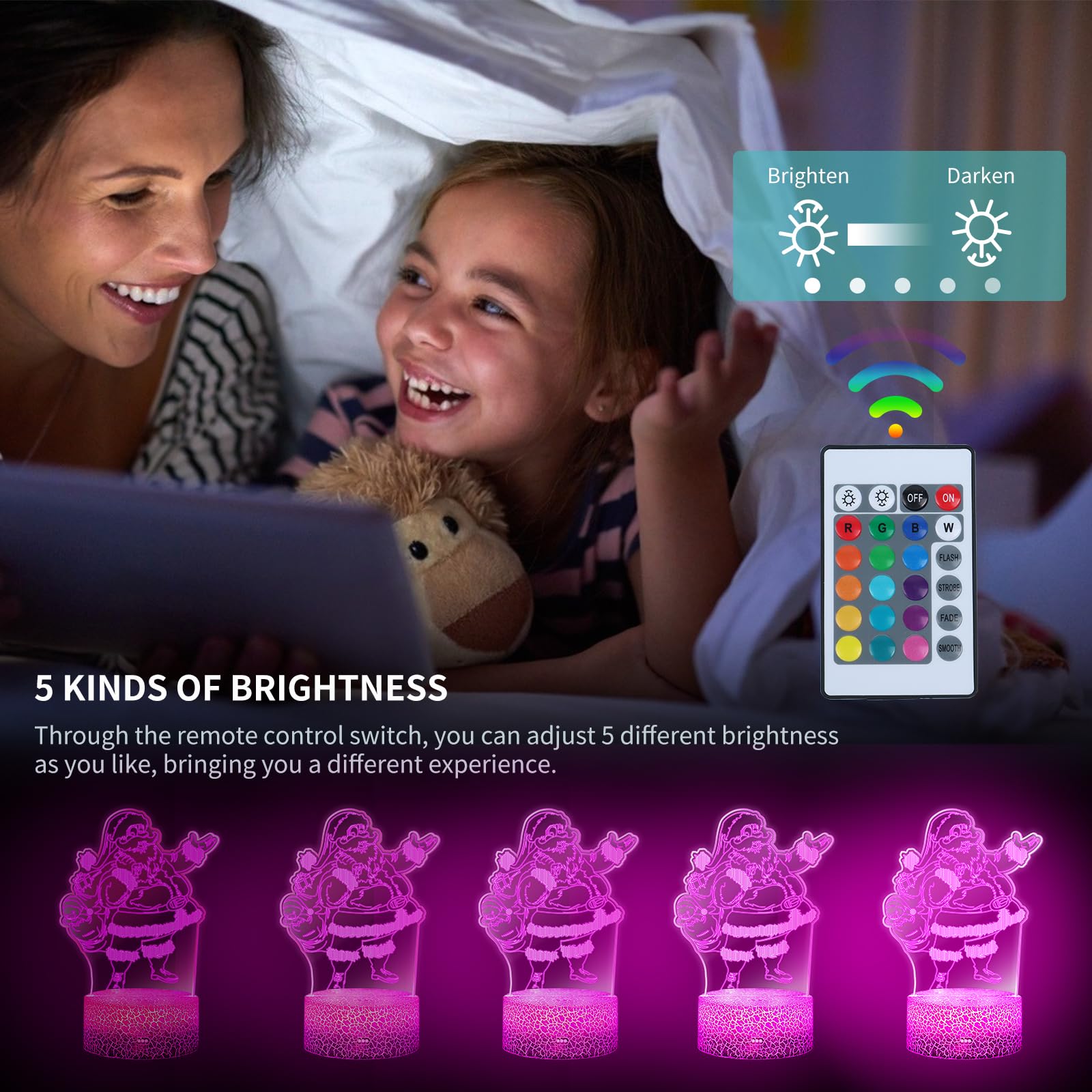 UneedMe Luce notturna 3D per bambini, 16 colori, con interruttore touch, telecomando, adatta come regalo di compleanno, vacanze, camera da letto