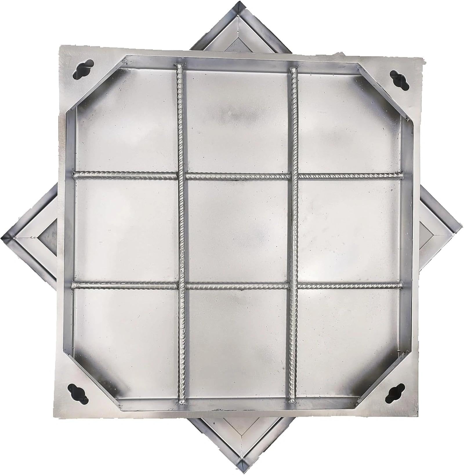 MOSINSBO Stainless Steel Manhole Cover and Frame (Deeper) 20x20x3, C Class Square Septic Tank Lid with Base, Invisible Sewage Basin Cover, Heavy Duty Metal Inspection Lid Driveway (19.7X 19.7)