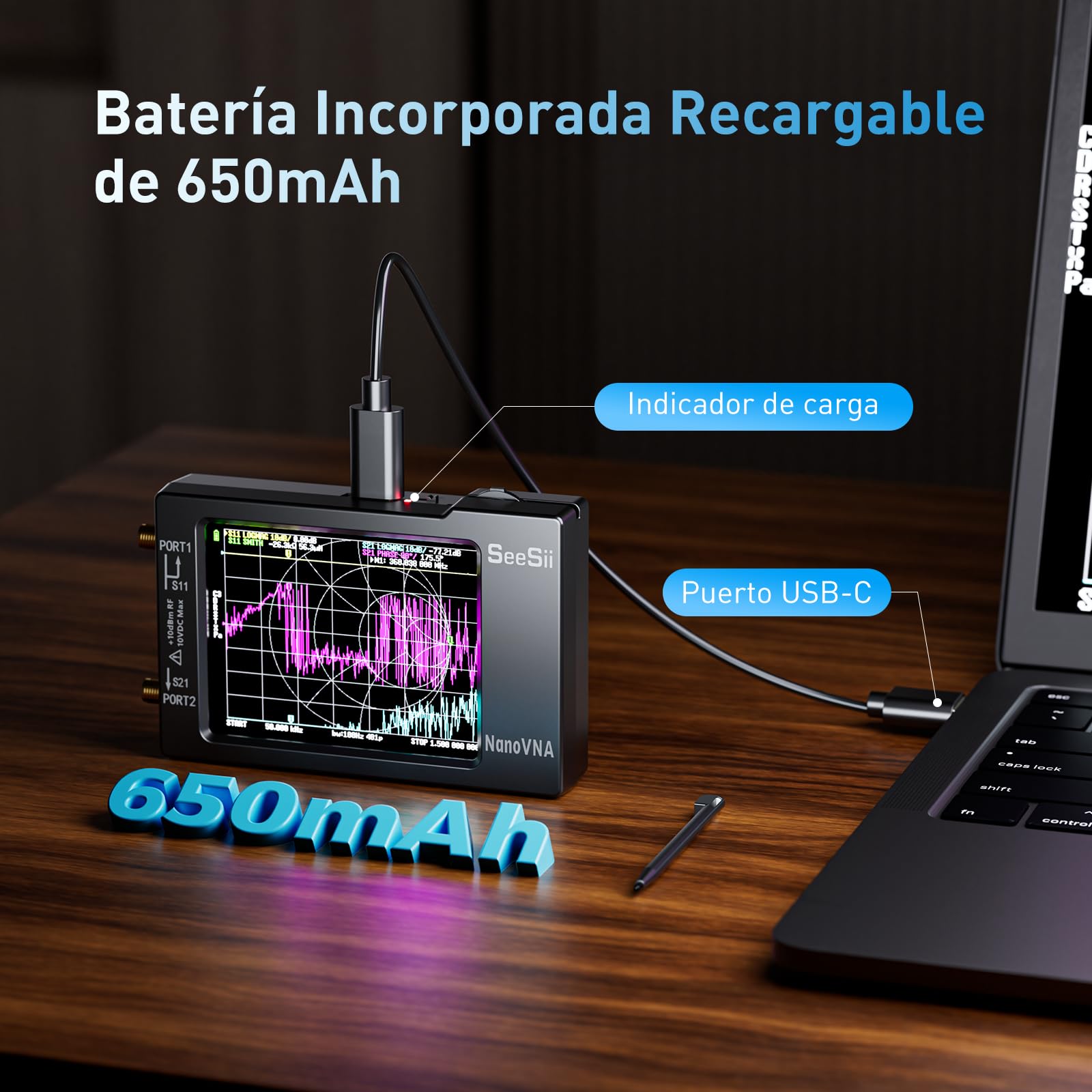 SeeSii NanoVNA-H Analizador de Red Vectorial - Analizador de Antena Edición 3,6 10 KHz - 1,5 GHz MF/HF/VHF/UHF para Parámetros S y Gráfico de Smith, Soporte SD Tarjeta