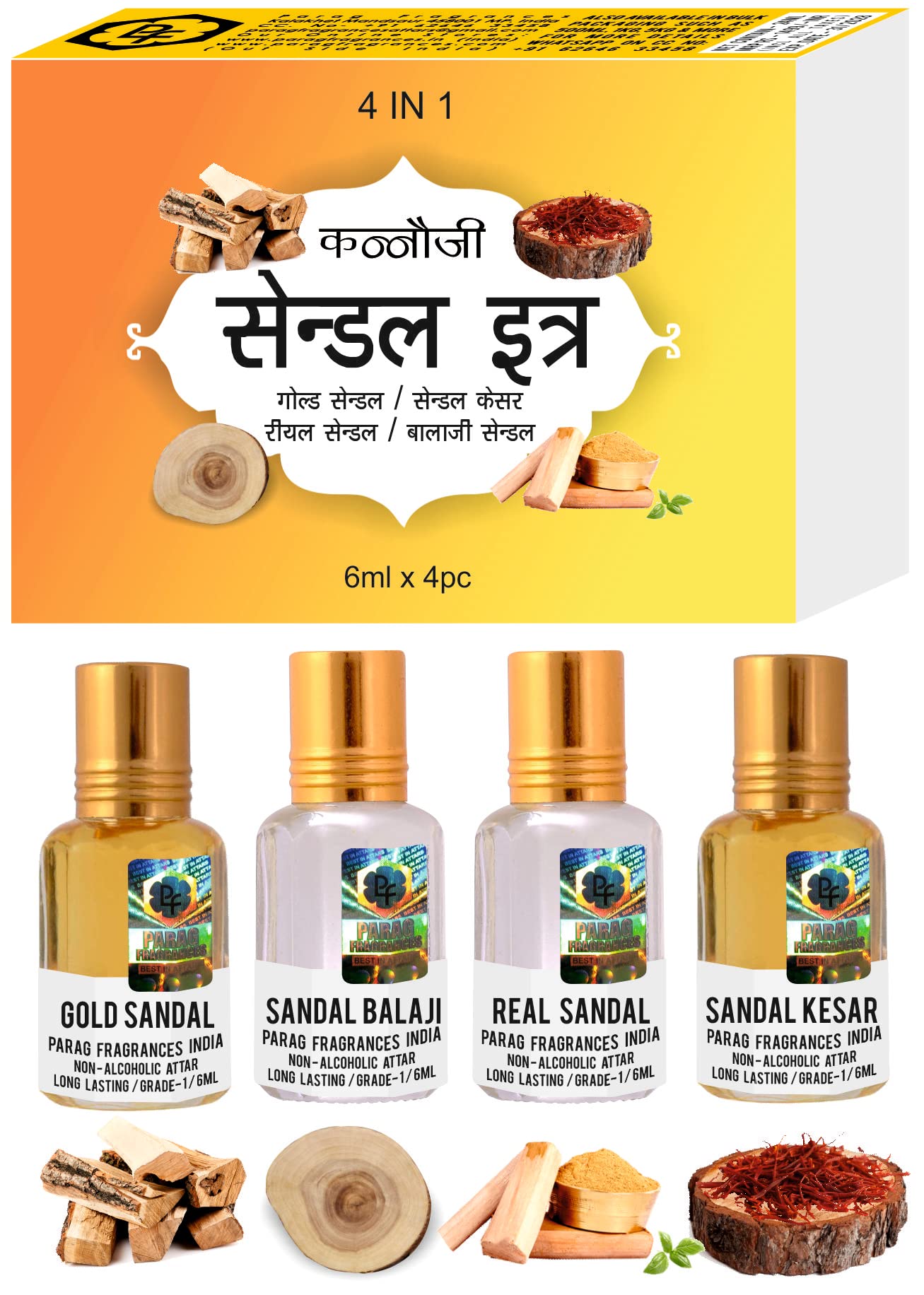 Parag fragrances Unisex Natural, Pure & Long Lasting Liquid Sandalwood Scented Attar Gift Set (Sandal 4 In 1),6 Ml-image-7