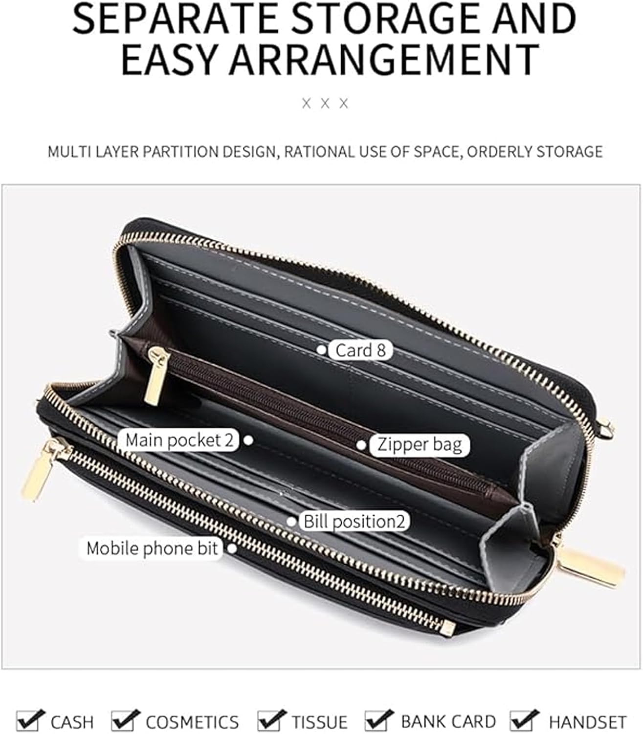 Bling Rhinestone RFID Blocking Touch Screen Phone Bag Womens Wallet Wristlet Clutch Large Capacity Card Phone Holder - Image 4