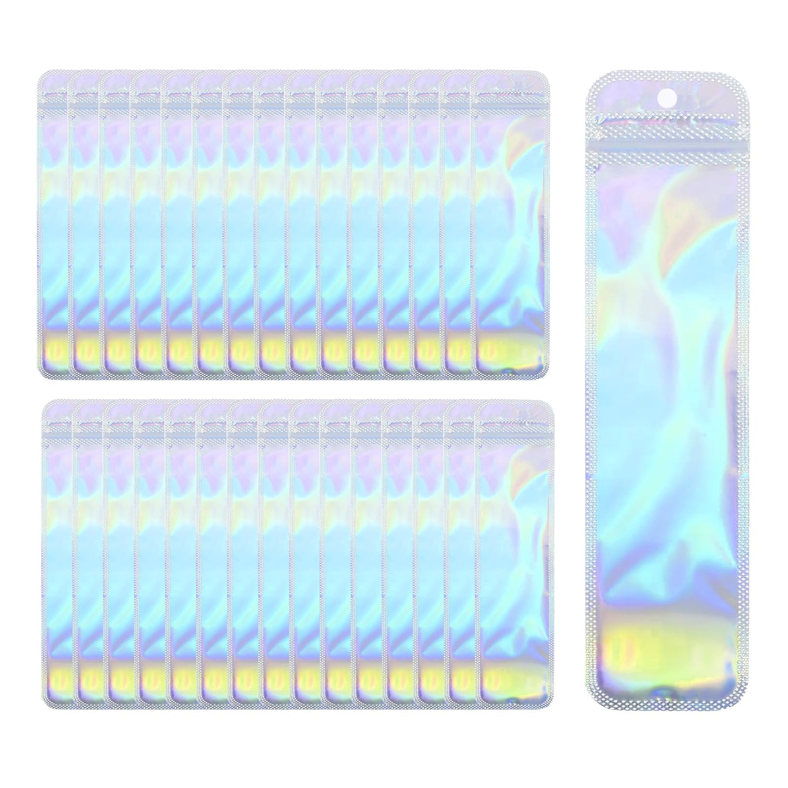 Hsrag 50 Pcs Holographic Bags Slim Clear Small Cellophane Bags, Laser Resealable Cellophane Pen Pouch for Lipgloss Jewelry Candy