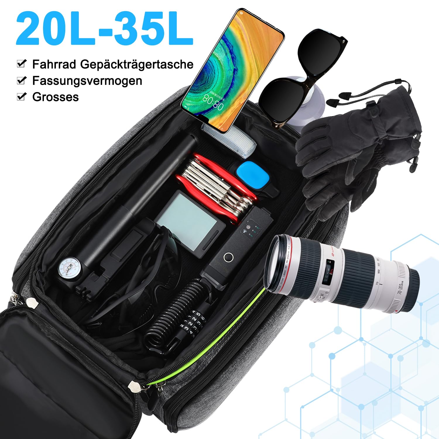 Lixada Borsa Posteriore per Bici 20-35L Resistente allo Strappo Impermeabile Custodia per Sedile Posteriore per Bicicletta capacità di Regolazione per MTB Bici da Strada