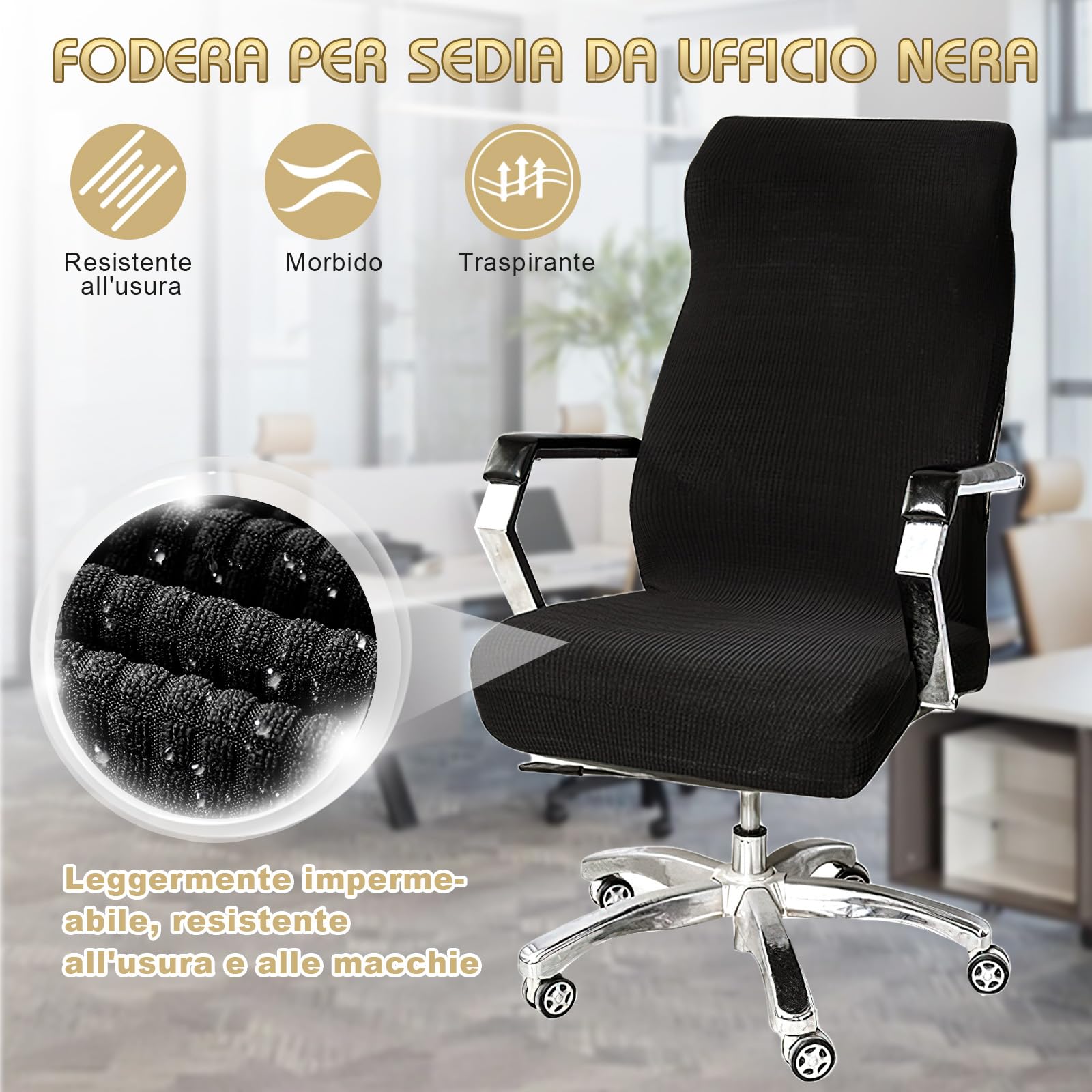 Coprisedia Da Ufficio Nero Con Copribraccia | Elasticizzato E Lavabile | Per Sedia Computer