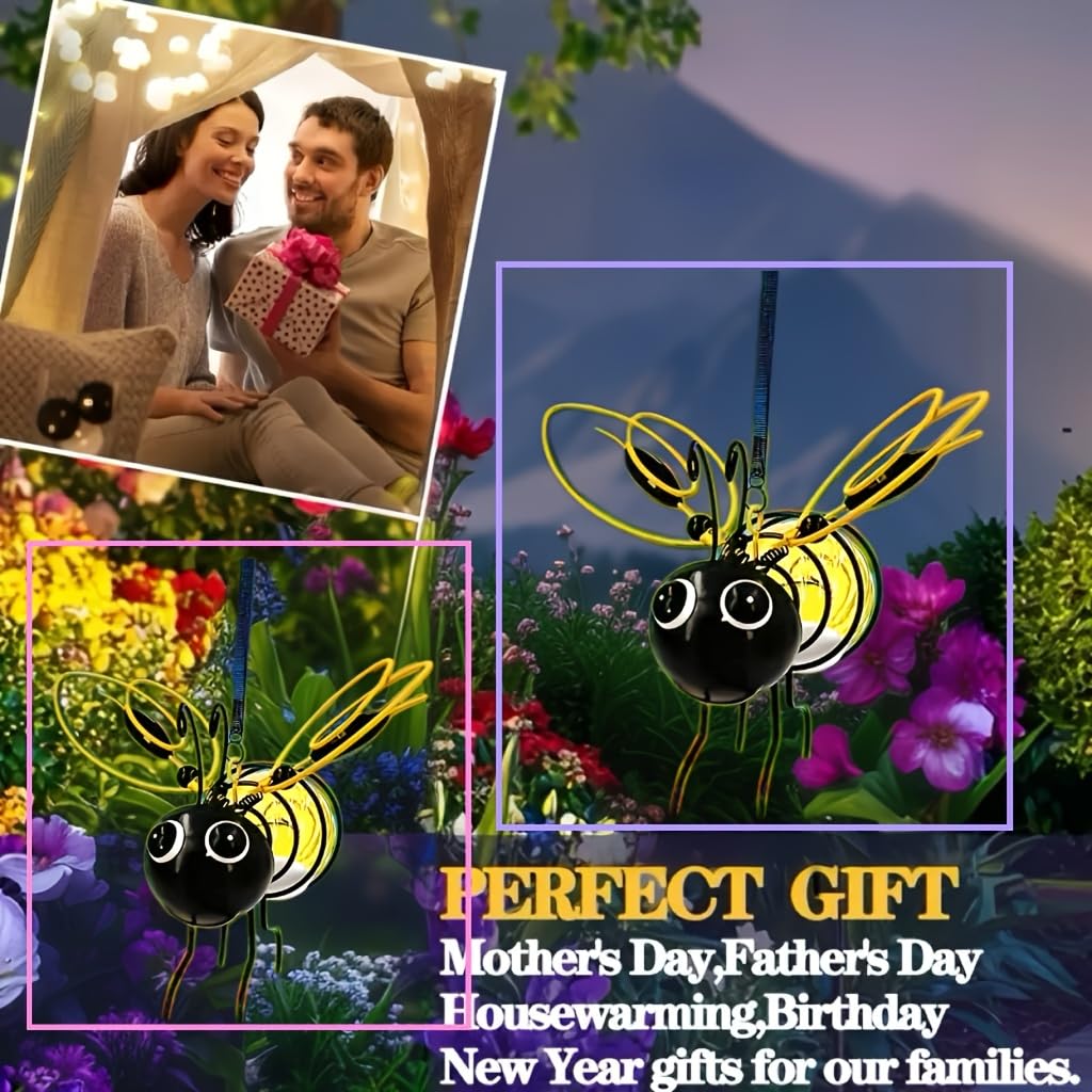 Solar Bees Lights Outdoor 2025 New Hanging Solar Garden Bee Outdoor Patio Garden Decor Simulation Bumble Solar Light for Christmas, Yard, Patio, Porch (yellow-2pcs)