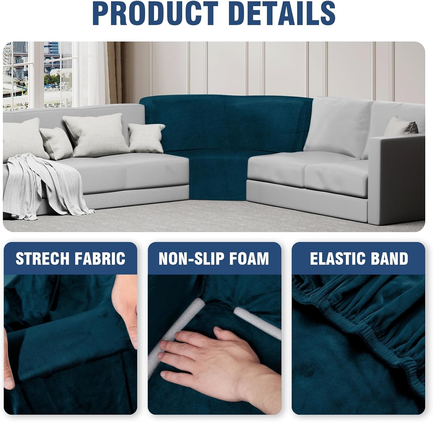 Corner Couch Cover, Stretch Velvet Corner Sofa Cover for L Shape Sectional Recliner Couch Reclining Sofa Additional Seat, Furniture Protector Slipcover with Elastic Bottom