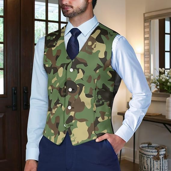 Men's Suit Vest Business Formal Button Dress Waistcoat Vest V neck Slim Fit S-4XL