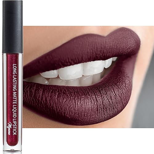 Mynena Lápiz labial metálico oscuro líquido, sexy, esmerilado, ligero, duradero, no transferible, impermeable, sin gluten, sin parabenos, sin talco,