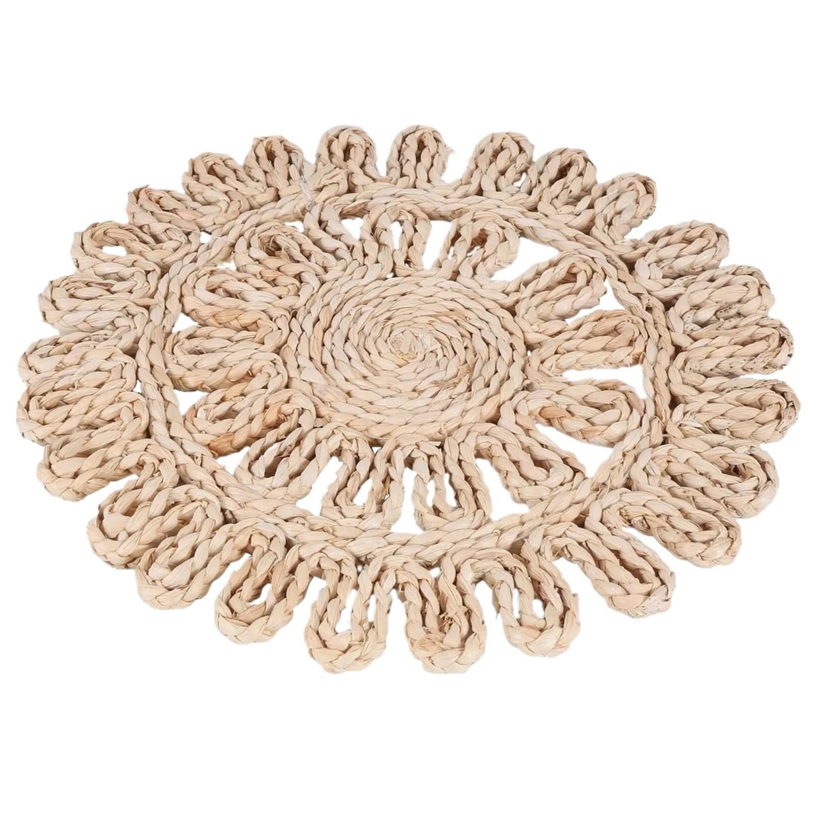 Rattan Placemats 4Pcs Round Woven Placemat For Dining Table,Natural Braided Rattan Tablemat Hollow Wicker Plates For Holiday Kitchen Mat