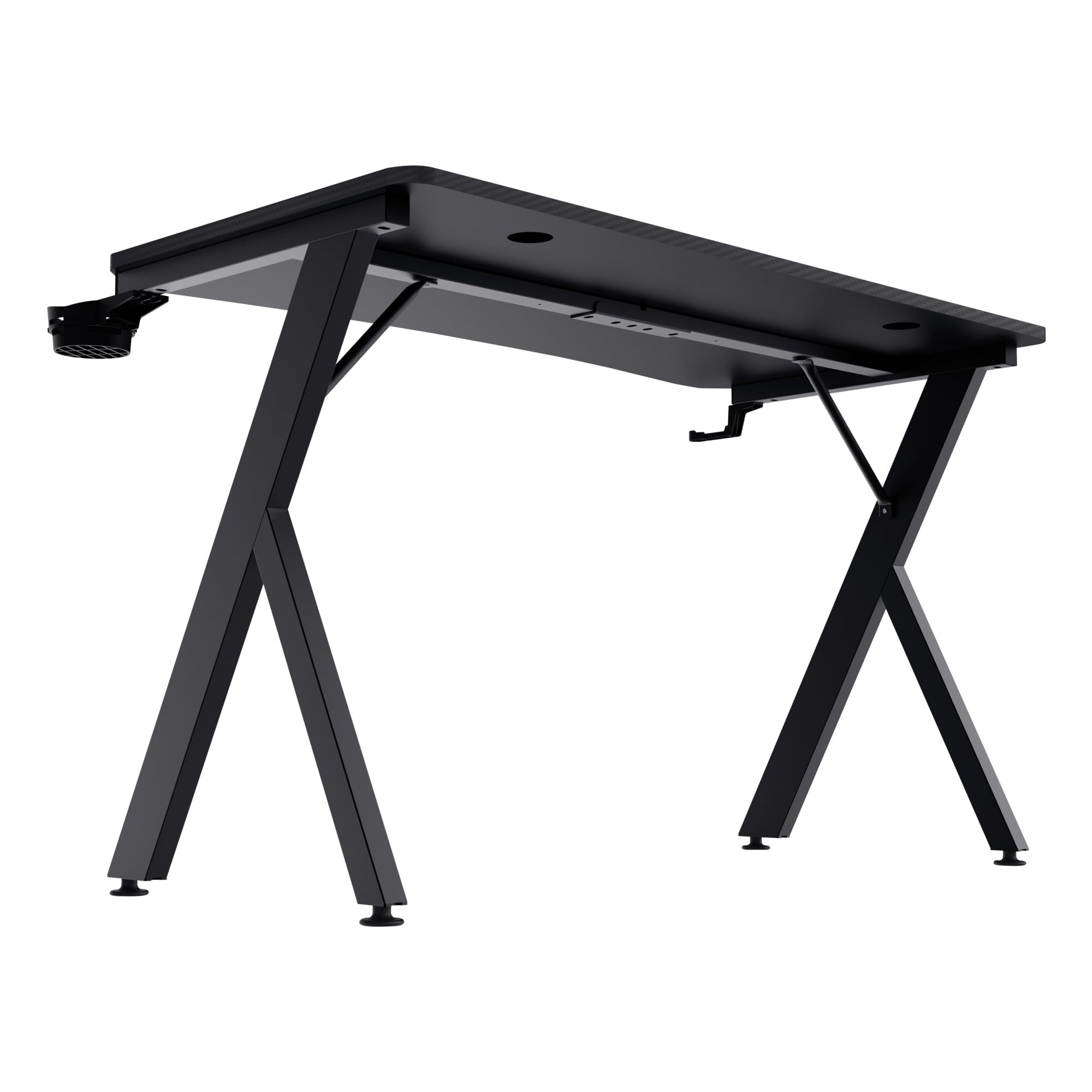GXTrust Dynamus Scrivania 120 x 60 cm, Tavolo Gaming PC Computer, Nero | Supporto per Cuffie e Portabicchiere, Struttura in Metallo, Sistema di Estione dei Cavi