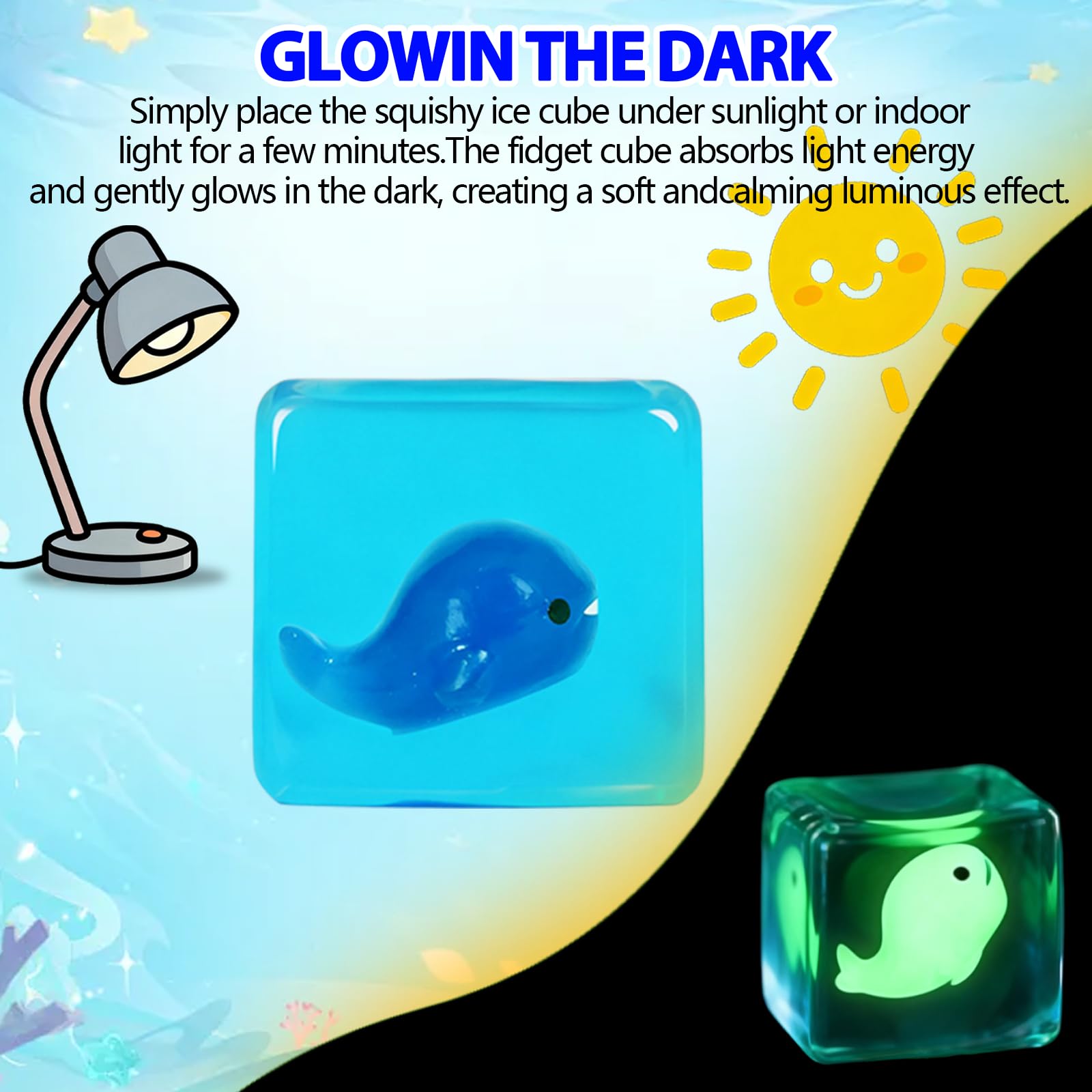 Copfeqyr Glow in the Dark Ice Cube Squishy Fidget Toys, 5.5 cm Soft Stress Cube for Kids & Adults - Image 2