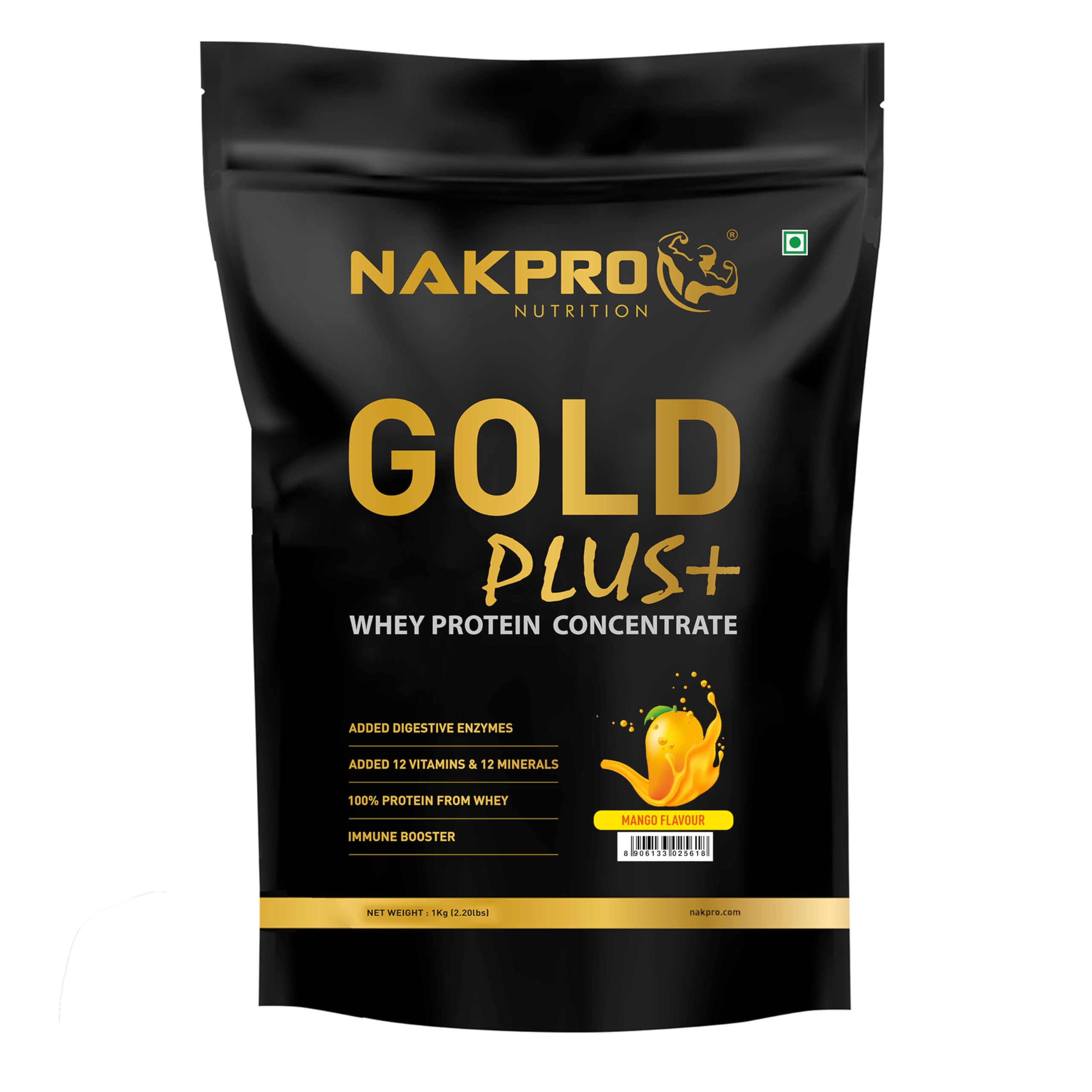 NAKPRO Gold Plus+ Whey Protein Concentrate with Digestive Enzymes | 25.46g Protein, 5.57g BCAA | Added Vitamins & Minerals (1 Kg, Mango) (B0C23R954G) Amazon Price History, Amazon Price Tracker