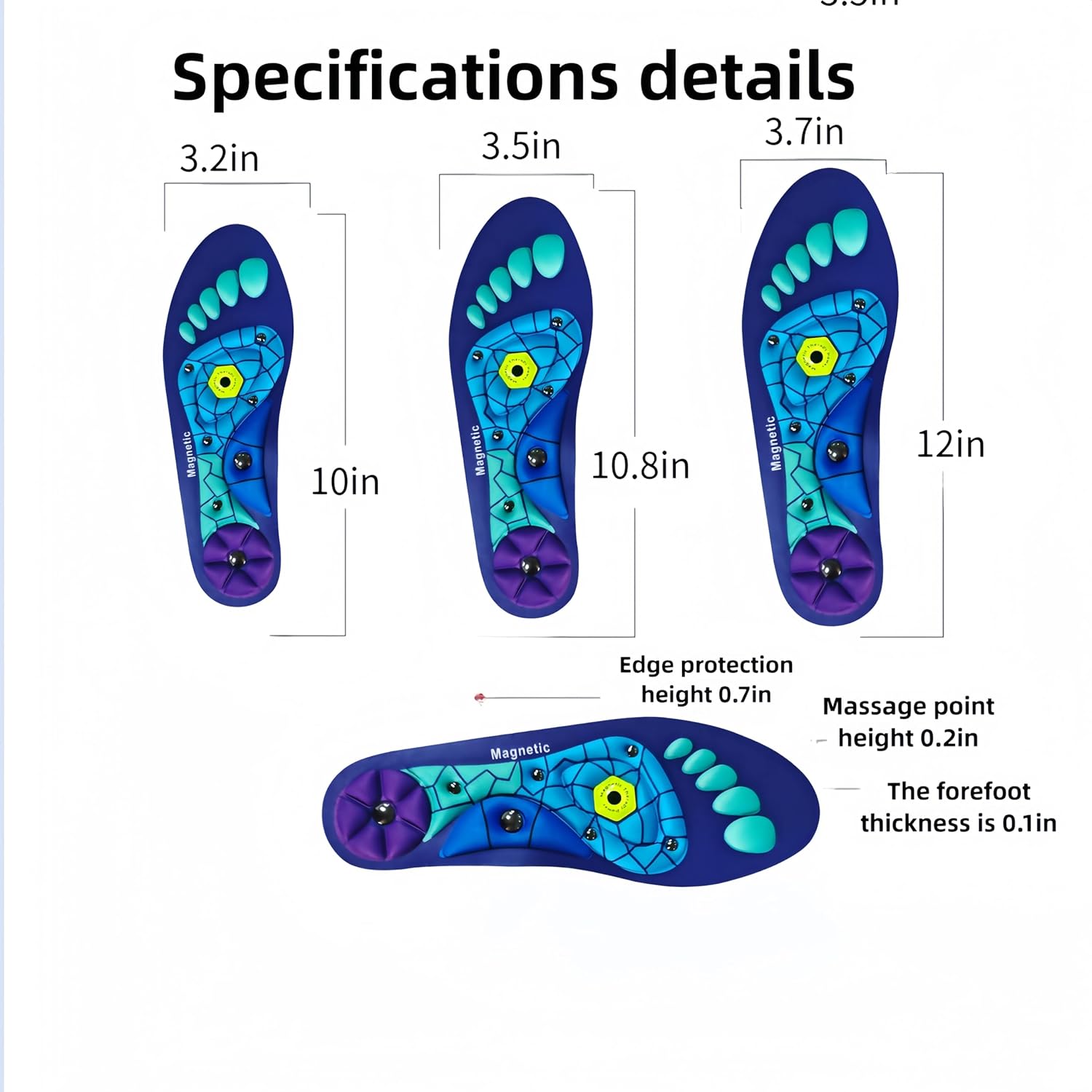 Magnetic Insoles for Men and Women,Foot Massage Shoe Inserts with Arch Support,Bring a Comfortable Experience, Non-Slip Cushioning and All-Day Comfort (Blue, S/4-7) - Image 3