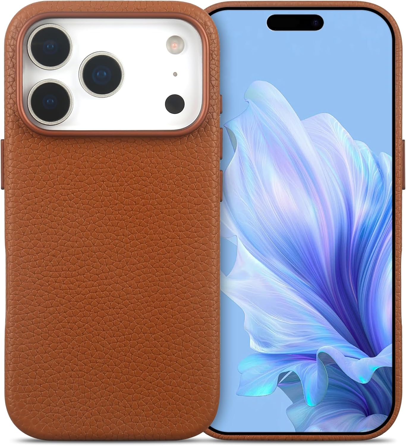 QUARK for iPhone 17 Pro Max Genuine Leather Case Fit for MagSafe, Premium Litchi Grain Cowhide Cover, 2025 New Shockproof &Slim Protective Case with Soft Microfiber Lining, (6.9 inch),Brown