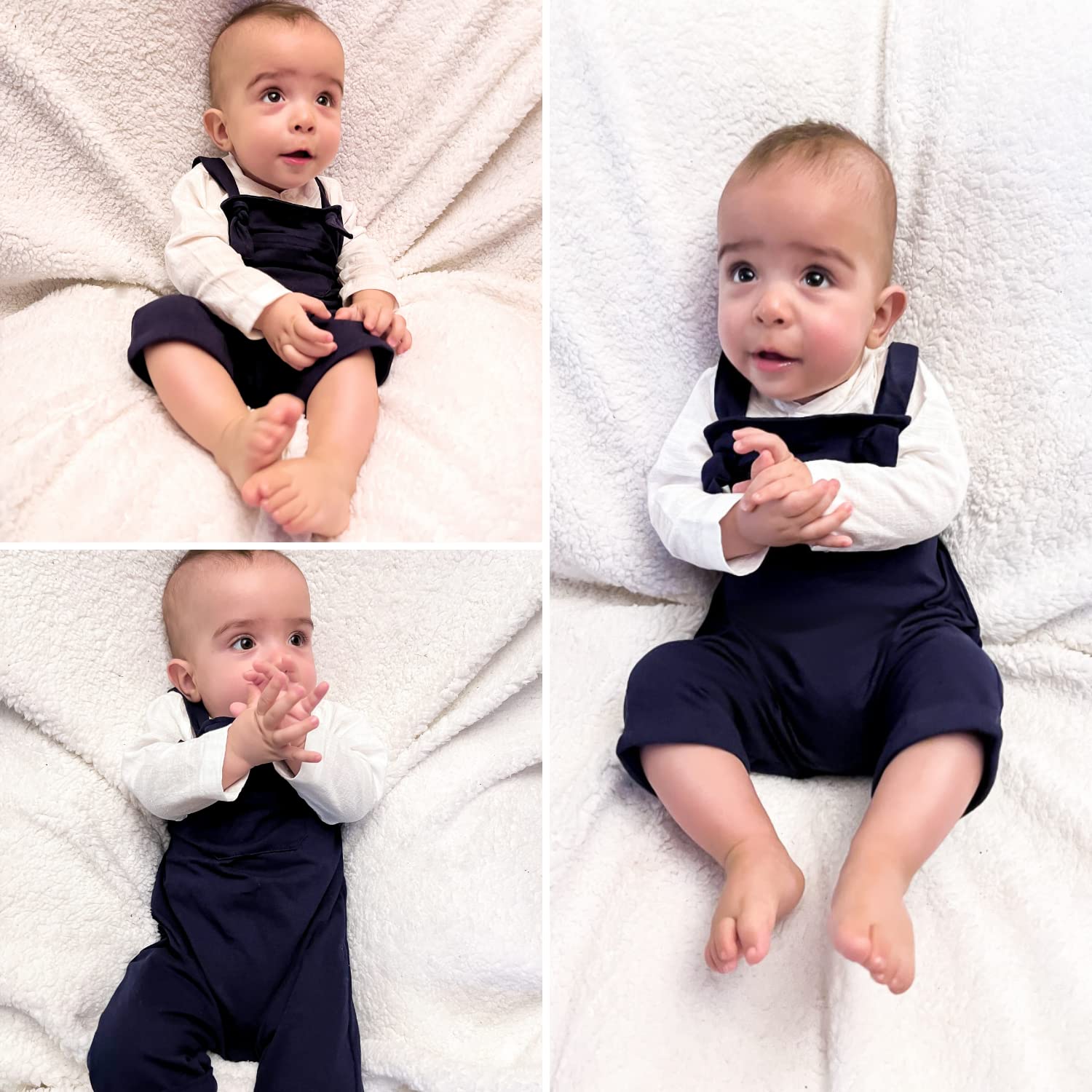 Unistylo - Ropa de bebé para caballero, overol para niños pequeños, pantalones con tirantes y mameluco, azul, blanco, 2-3T