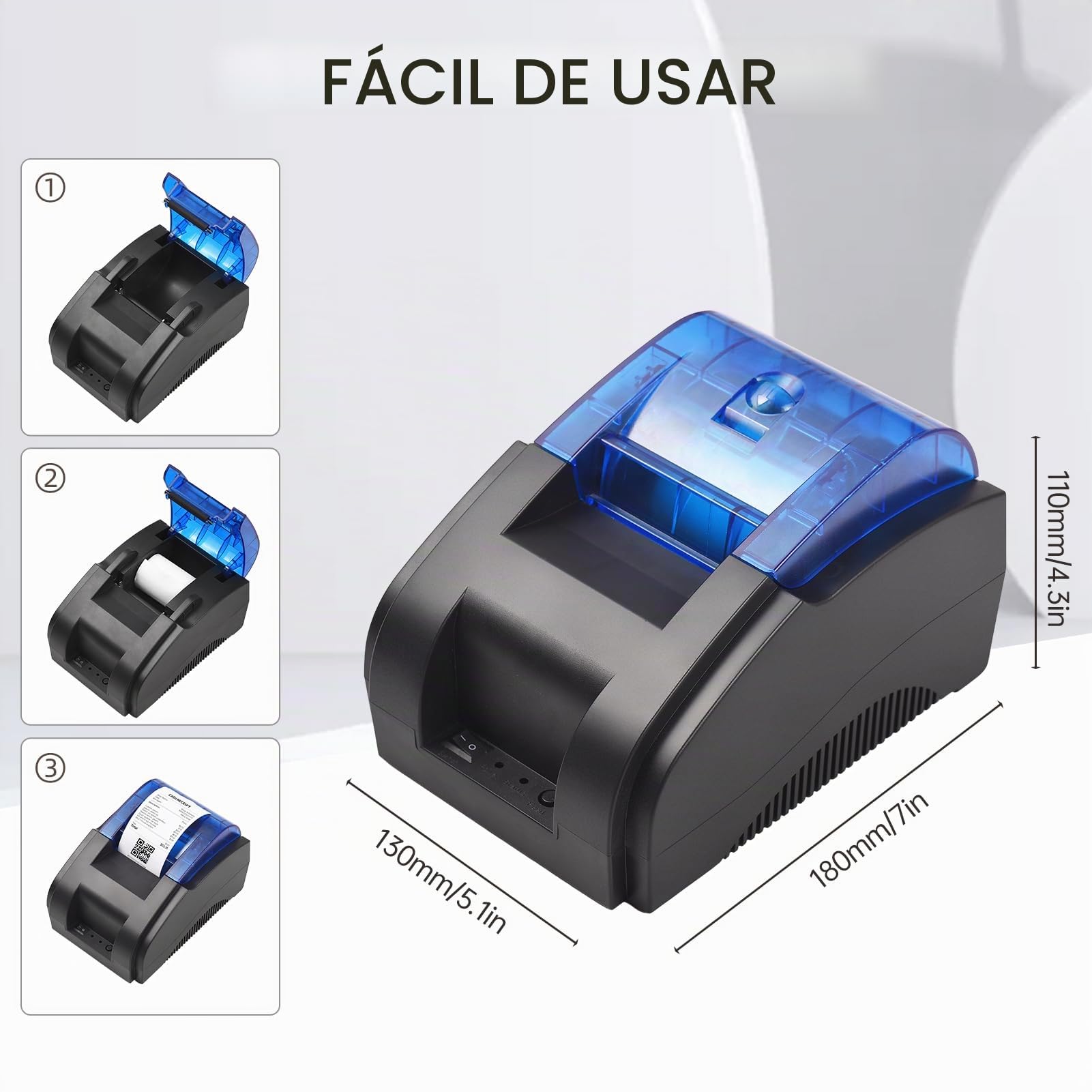 Impresora de escritorio 58 mm USB + BT, 203 DPI, impresión directa térmica, compatible con Windows/Linux/Mac/Android/iOS, soporte de alta velocidad, comando ESC/POS