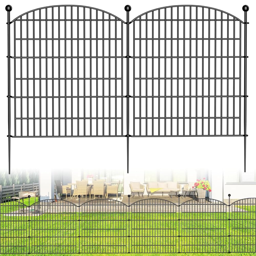 NEWFUN 10-teilige Teichzaun, 73 * 81cm Gartenzaun,Steckzaun Metall,Zaunelemente 11 Befestigungsstäben,Gitterzaun, Freigehege,für Hunde Kaninchen im Freien Patio, Hof