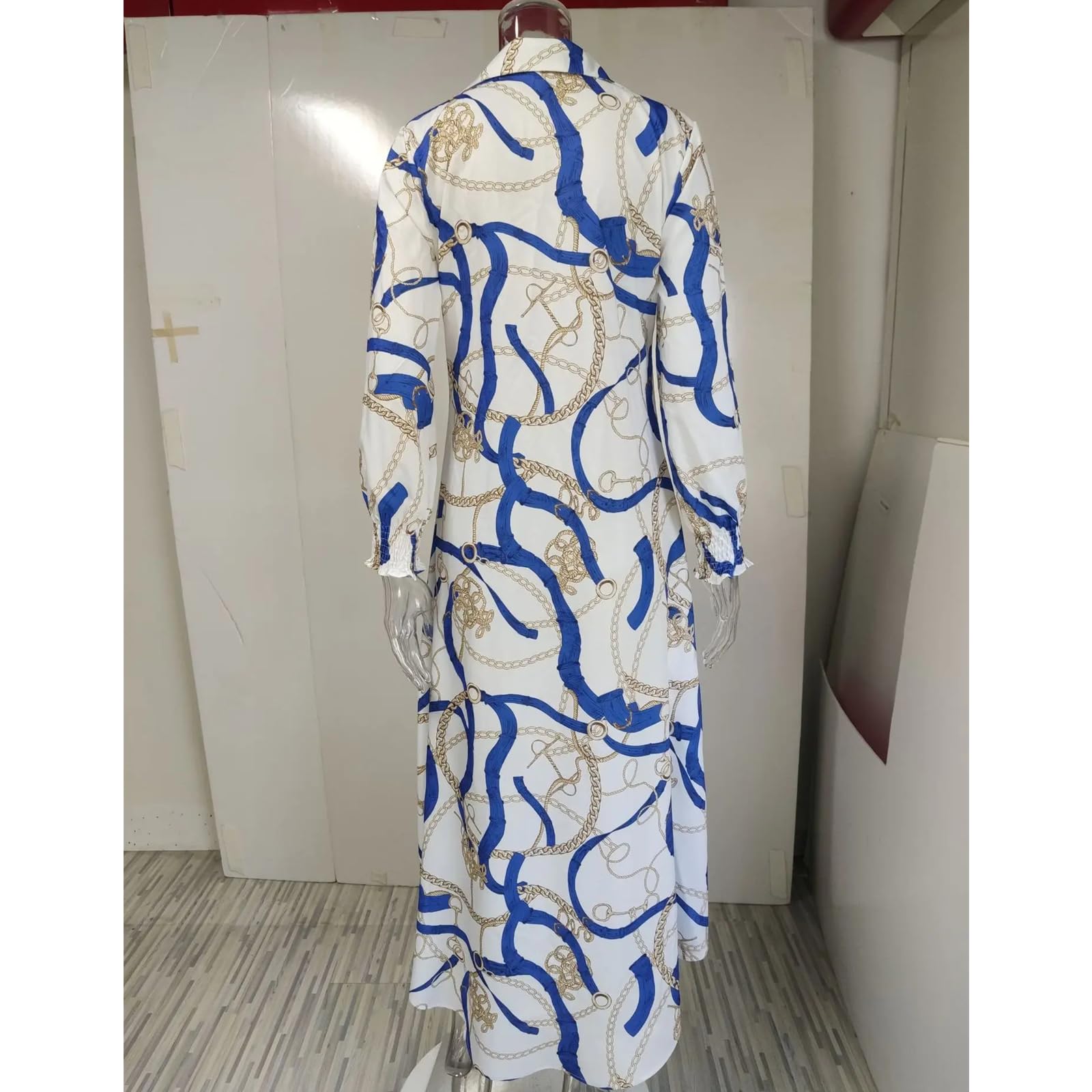 Plus Size Donne Vestito Bianco Stampa Manica Lunga Elegante Camicie Lunghe Abito Del Partito Casual Abiti Lunghi, HUTALIM, K, XXL