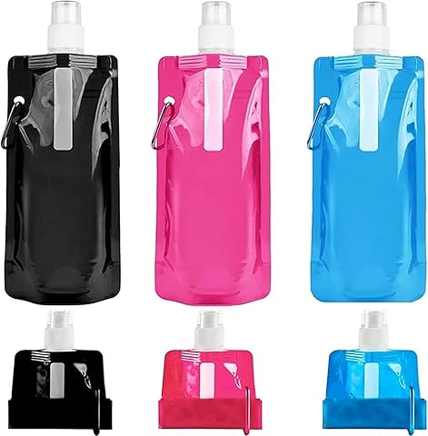 Jiahuade 3 Piezas Botella de Agua Plegable Deportiva,500ml Botella de Agua Plegable de Portátil,Plegable Flexible Botella De Agua Reutilizable,Plegable Bolsa De Agua,Botella de Agua Plegable